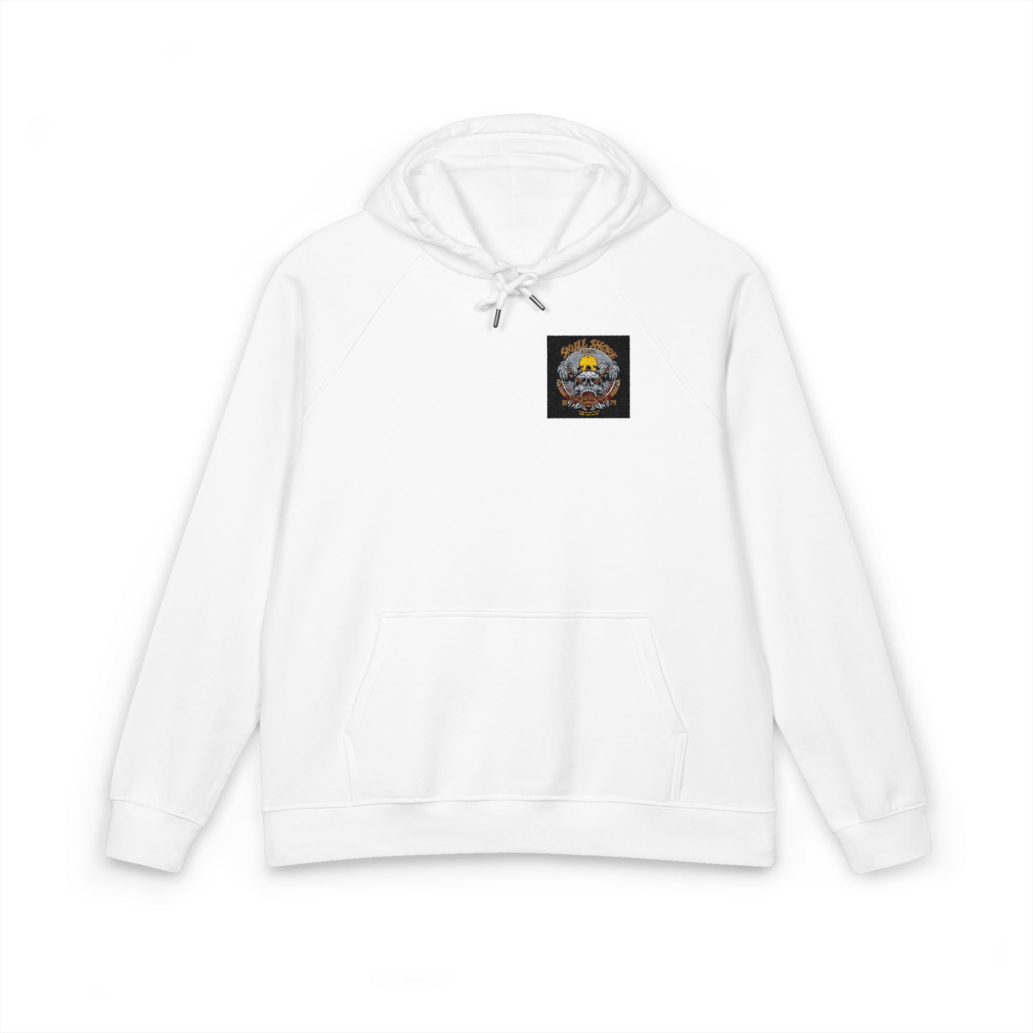 Skull Beach With Text Illustration Unisex Eco Raglan Hoodie Embroidery