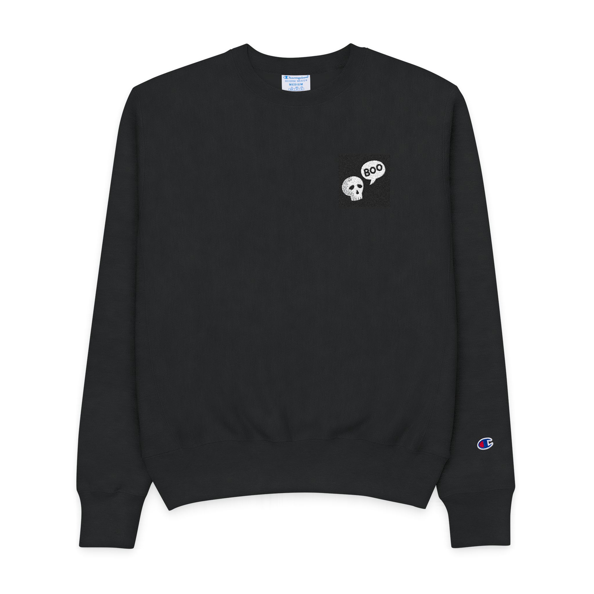 Halloween Skull Illustration White Stylized Skull With Textured Shading Speech Bubble Saying Mens Champion Crewneck Sweatshirt