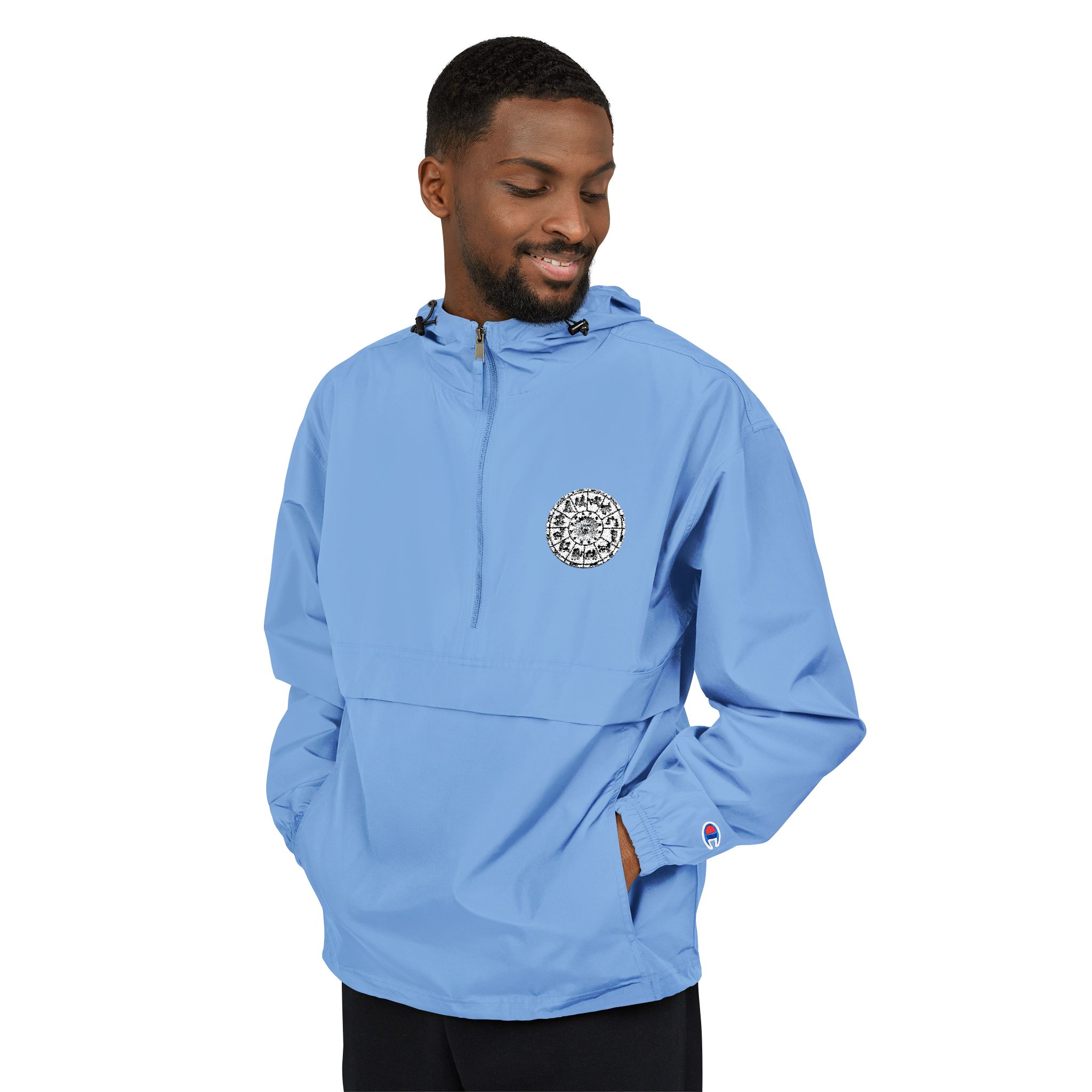 Zodiac Circle Horoscope Drawing Engraving Style Zodiac Wheel With Astrological Sy Champion Unisex Packable Anorak Jacket - Image 7