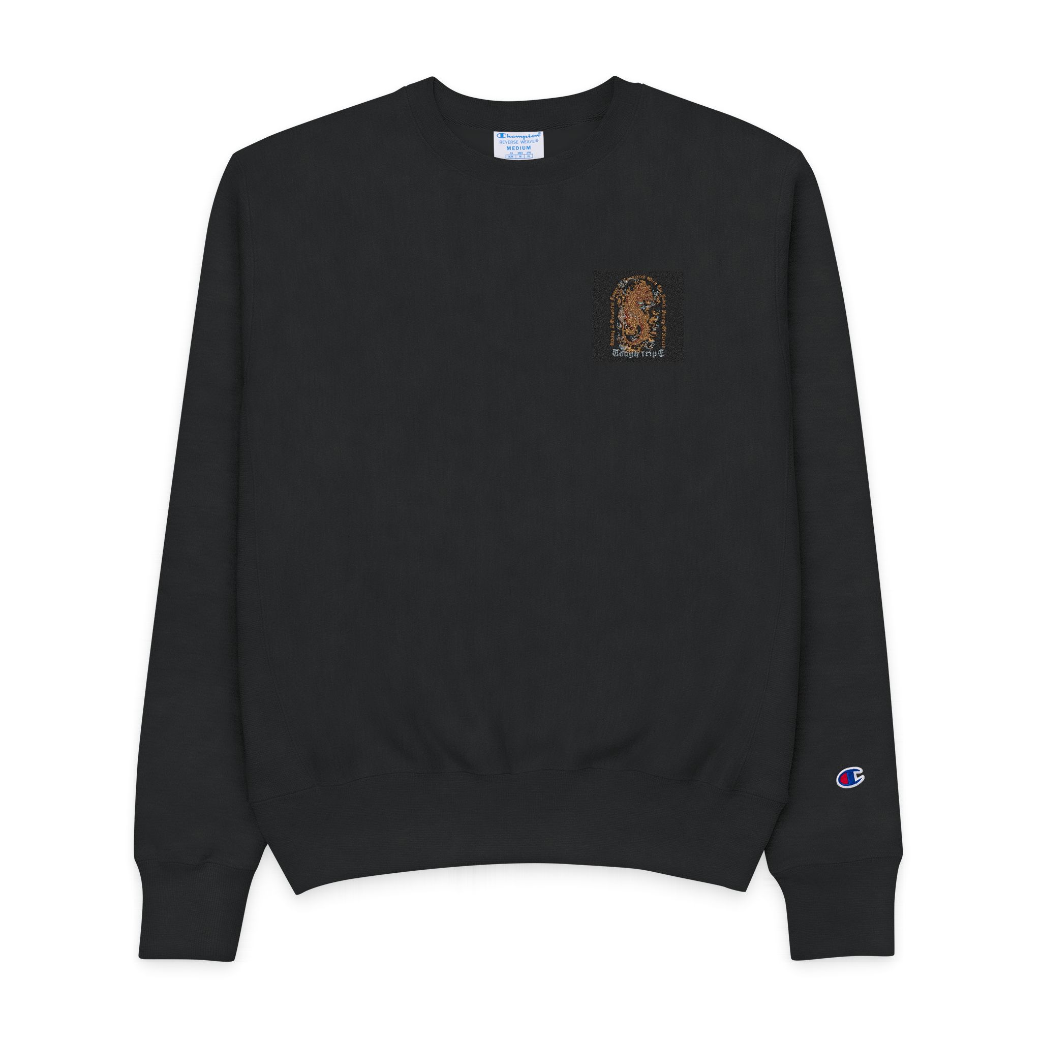 Qilin With Text Illustration Mens Champion Crewneck Sweatshirt
