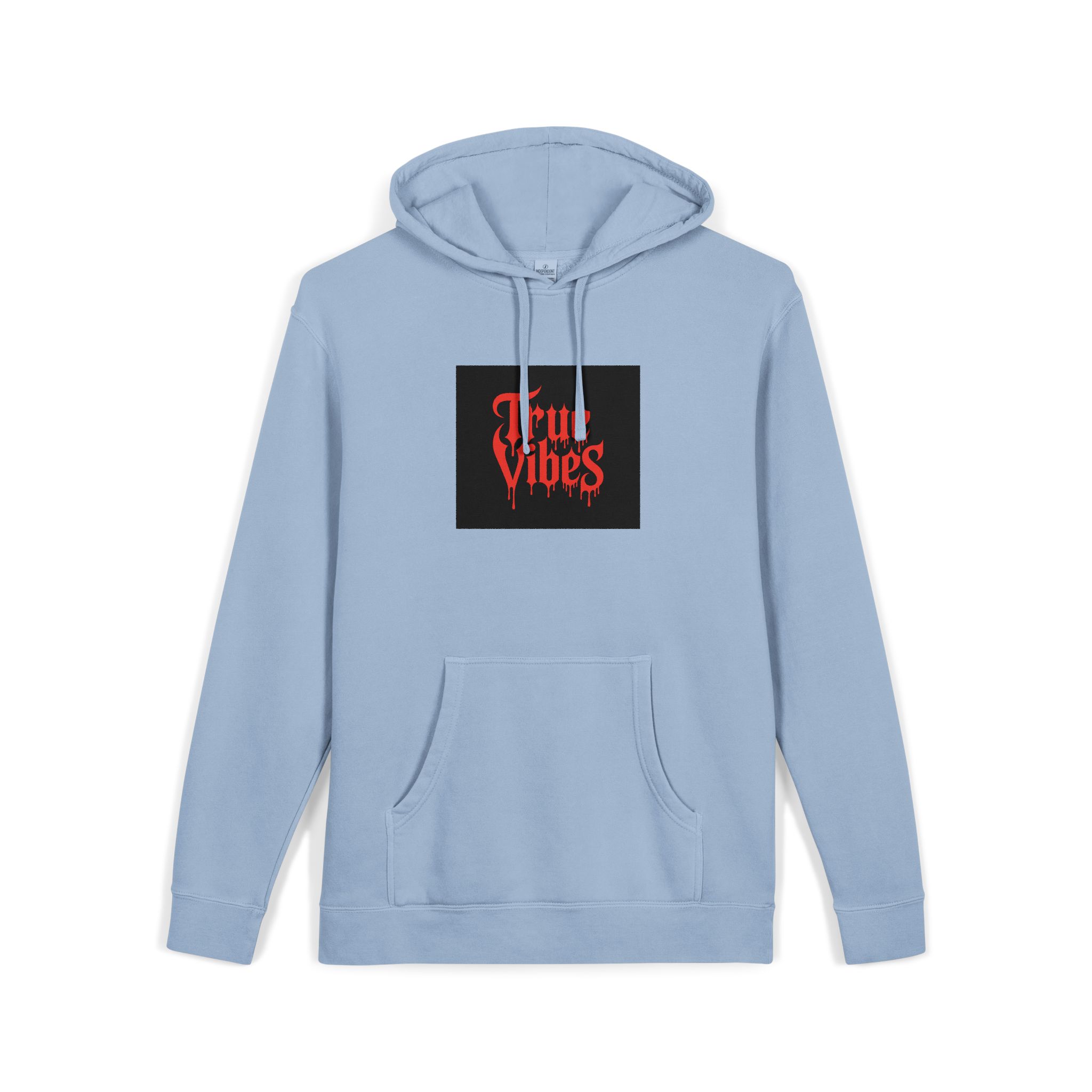 True Vibes Bold Red Gothic Drip Text Black Unisex Pigment Dyed Hoodie Embroidery - Image 19