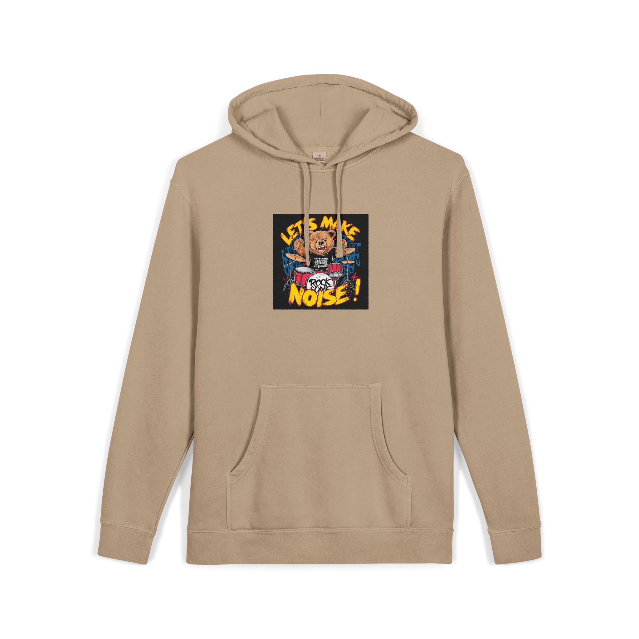 Vibrant Eyecatching Music Tshirt Design Featuring Bear Rocking Out Drum Set (1) Unisex Pigment Dyed Hoodie Embroidery - Image 7