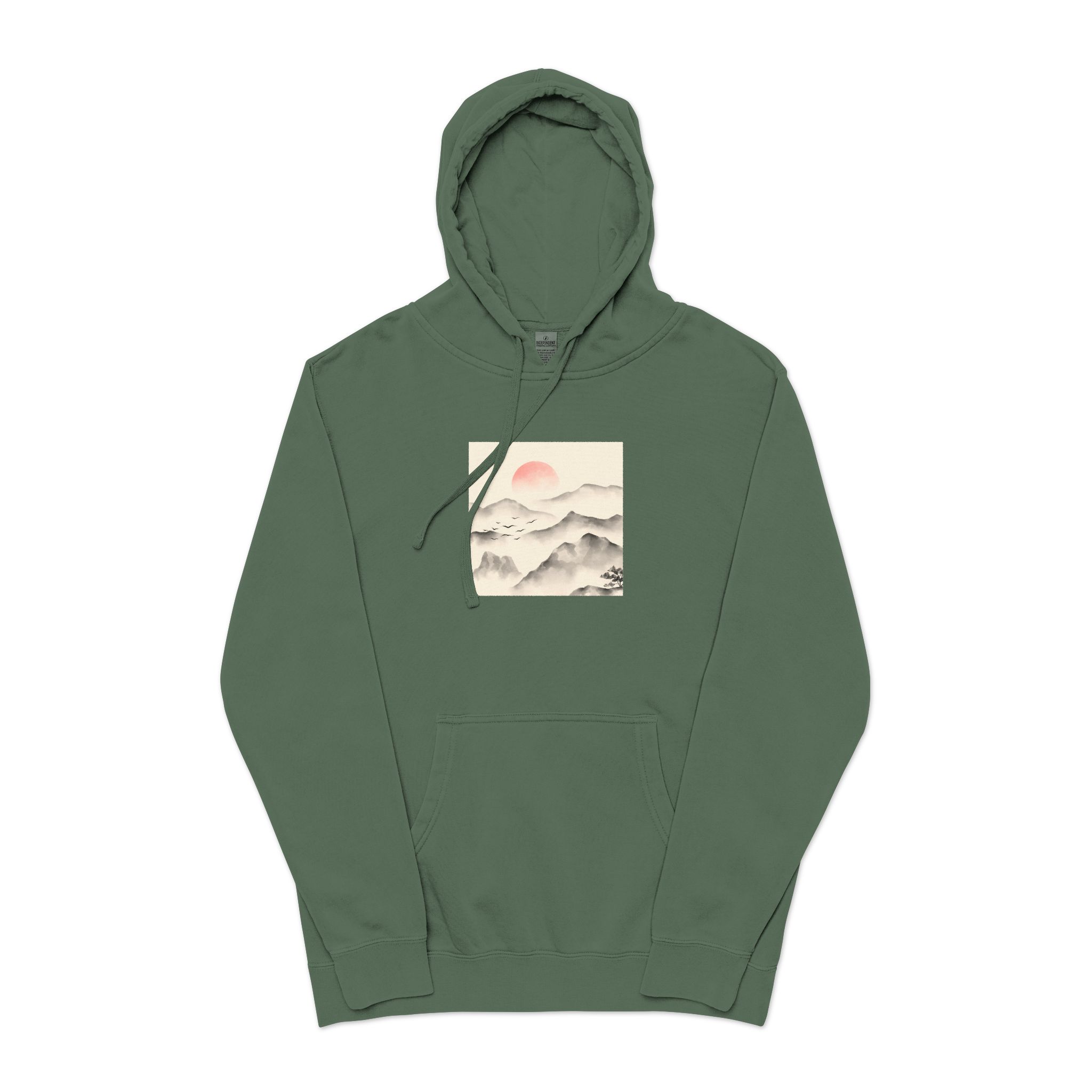Watercolor Chinese Style Unisex Pigment Dyed Hoodie Embroidery - Image 13