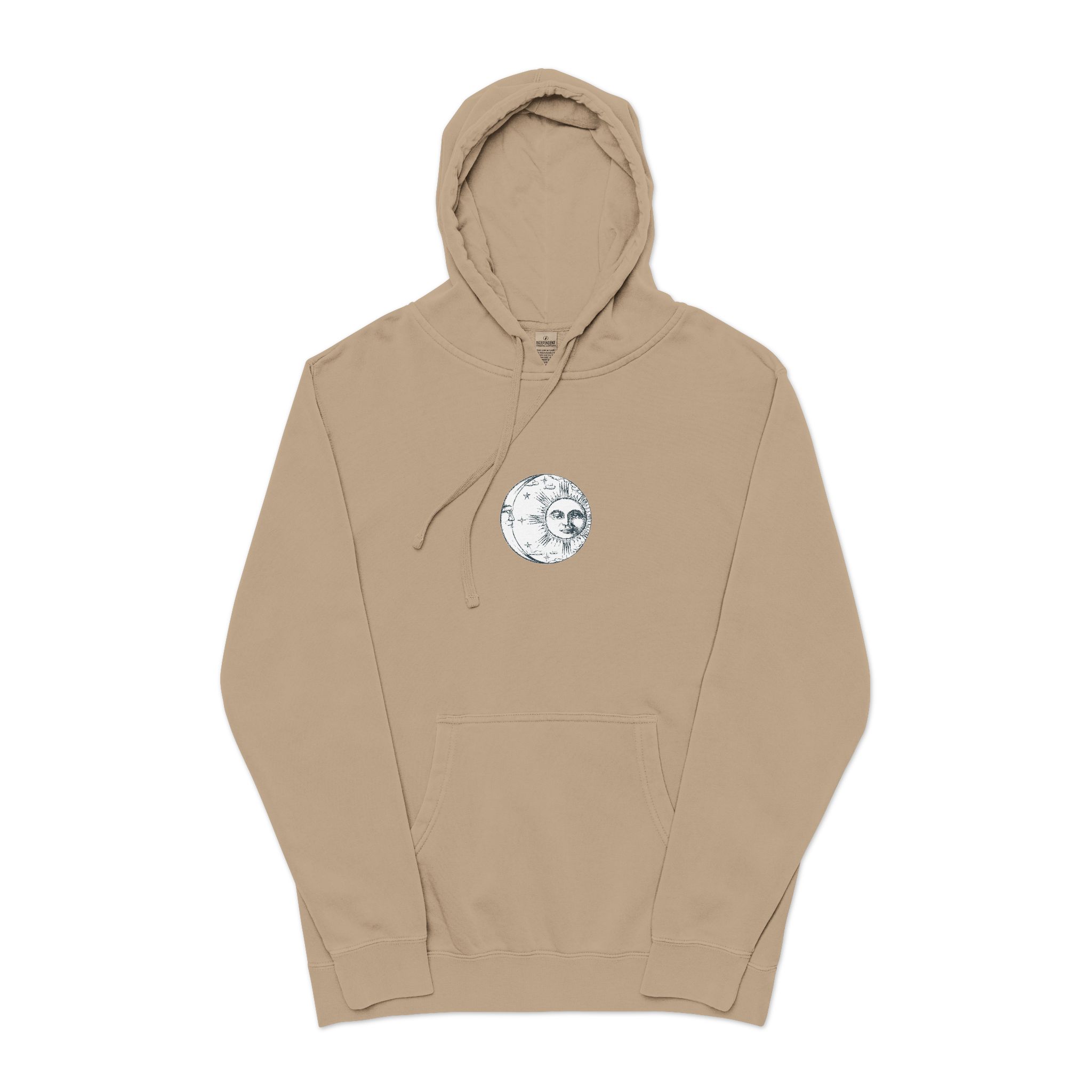 Sun Crescent Engraving Unisex Pigment Dyed Hoodie Embroidery - Image 5