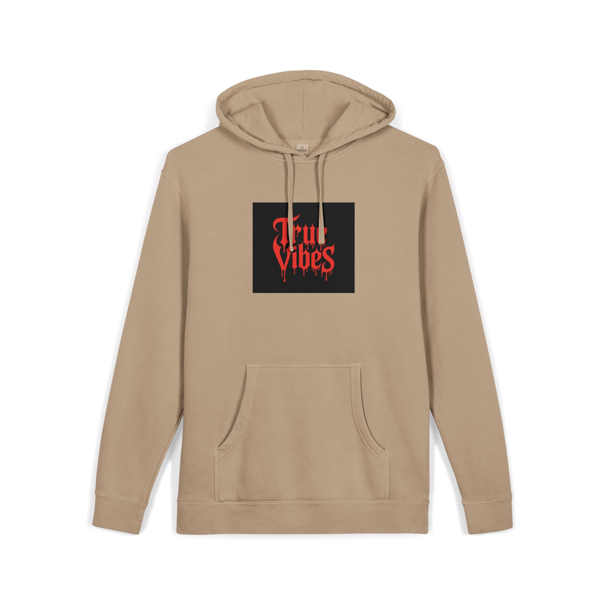 True Vibes Bold Red Gothic Drip Text Black Unisex Pigment Dyed Hoodie Embroidery - Image 7