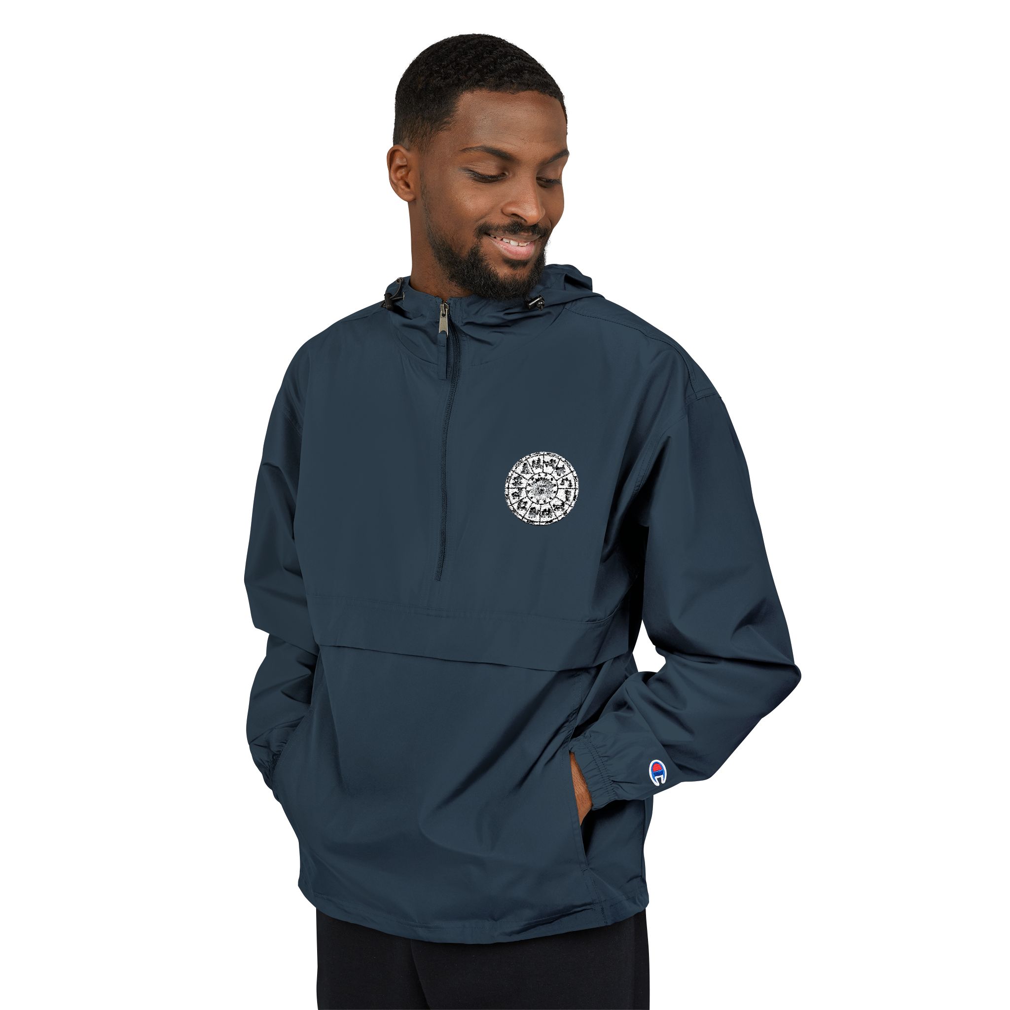 Zodiac Circle Horoscope Drawing Engraving Style Zodiac Wheel With Astrological Sy Champion Unisex Packable Anorak Jacket - Image 19