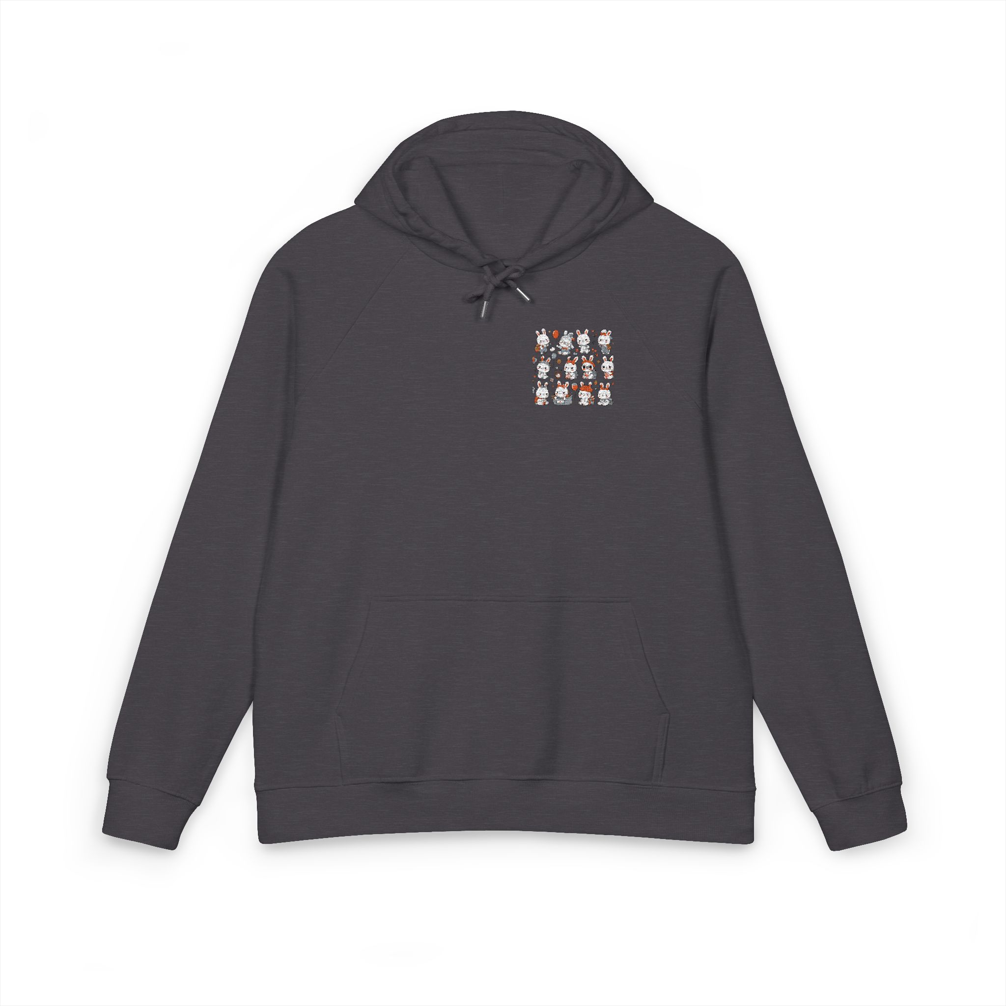 Vector Cartoon Rabbit Sits Field Flowers (1) Unisex Eco Raglan Hoodie Embroidery - Image 9