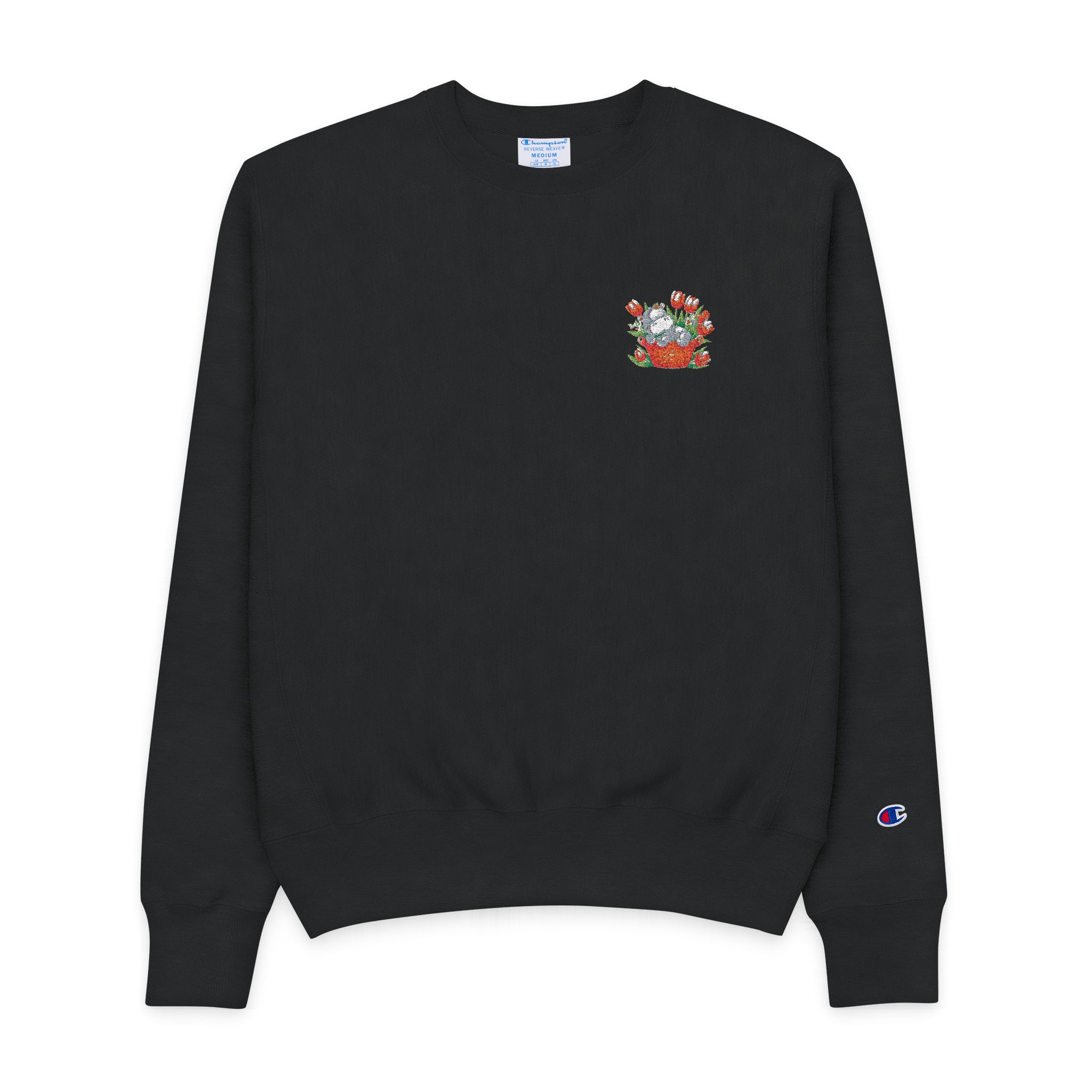 Cartoon Drawing Bear Basket With Tulips Mens Champion Crewneck Sweatshirt