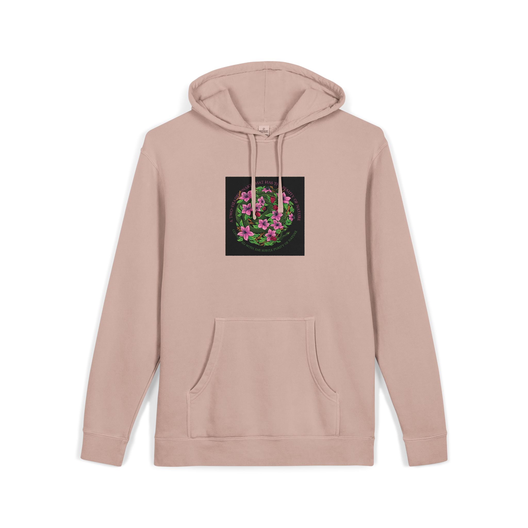 Two Headed Snake With Text Illustration Unisex Pigment Dyed Hoodie Embroidery - Image 3