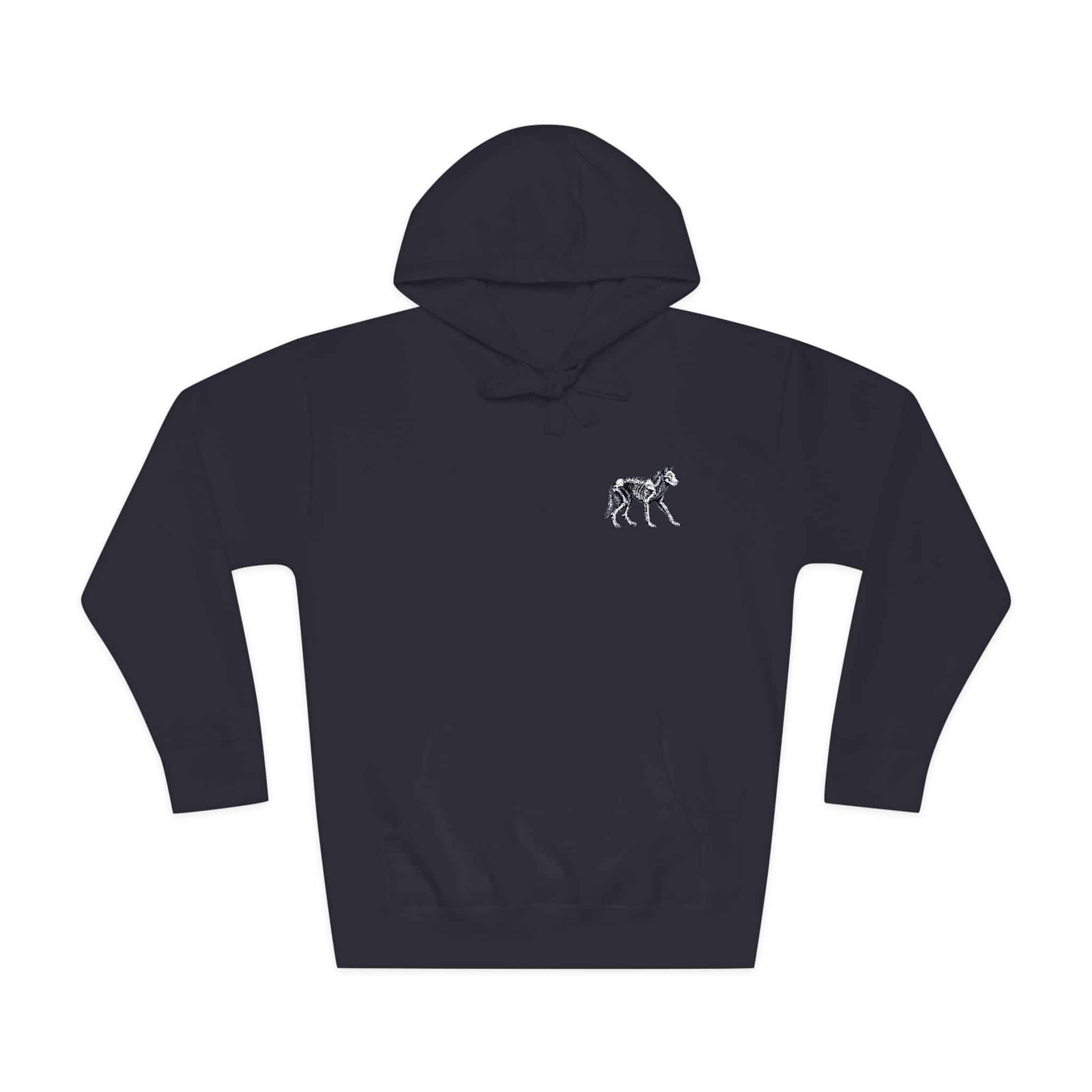 Vector Wolf Skeleton Illustration Vintage Engraving Style Unisex Fleece Hoodie - Image 21