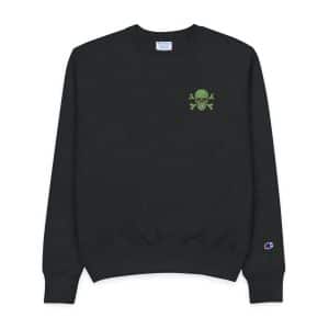 Green Skull Zombie With Cross Bones Logo Mens Champion Crewneck Sweatshirt