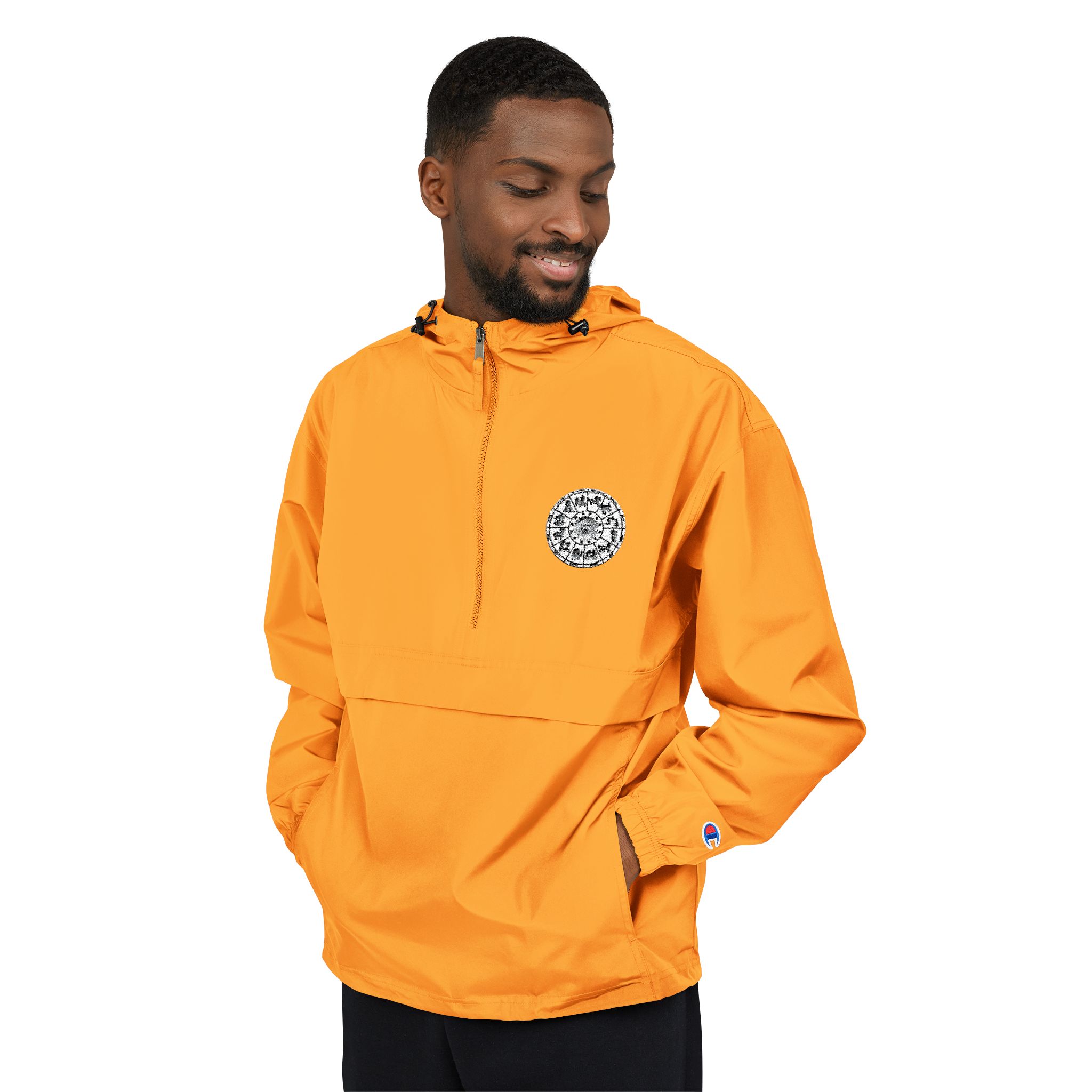 Zodiac Circle Horoscope Drawing Engraving Style Zodiac Wheel With Astrological Sy Champion Unisex Packable Anorak Jacket - Image 3