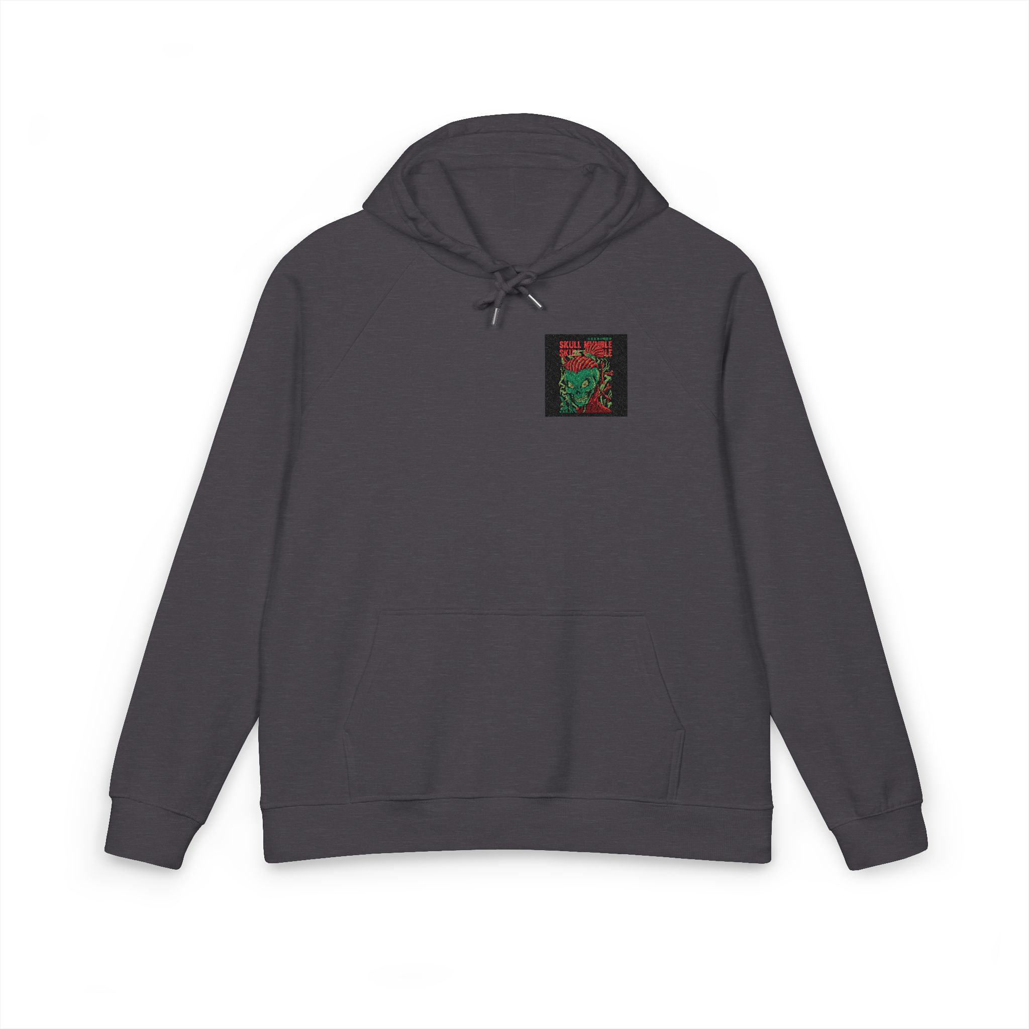 Skull Mumble Cartoon Funny Unisex Eco Raglan Hoodie Embroidery - Image 9