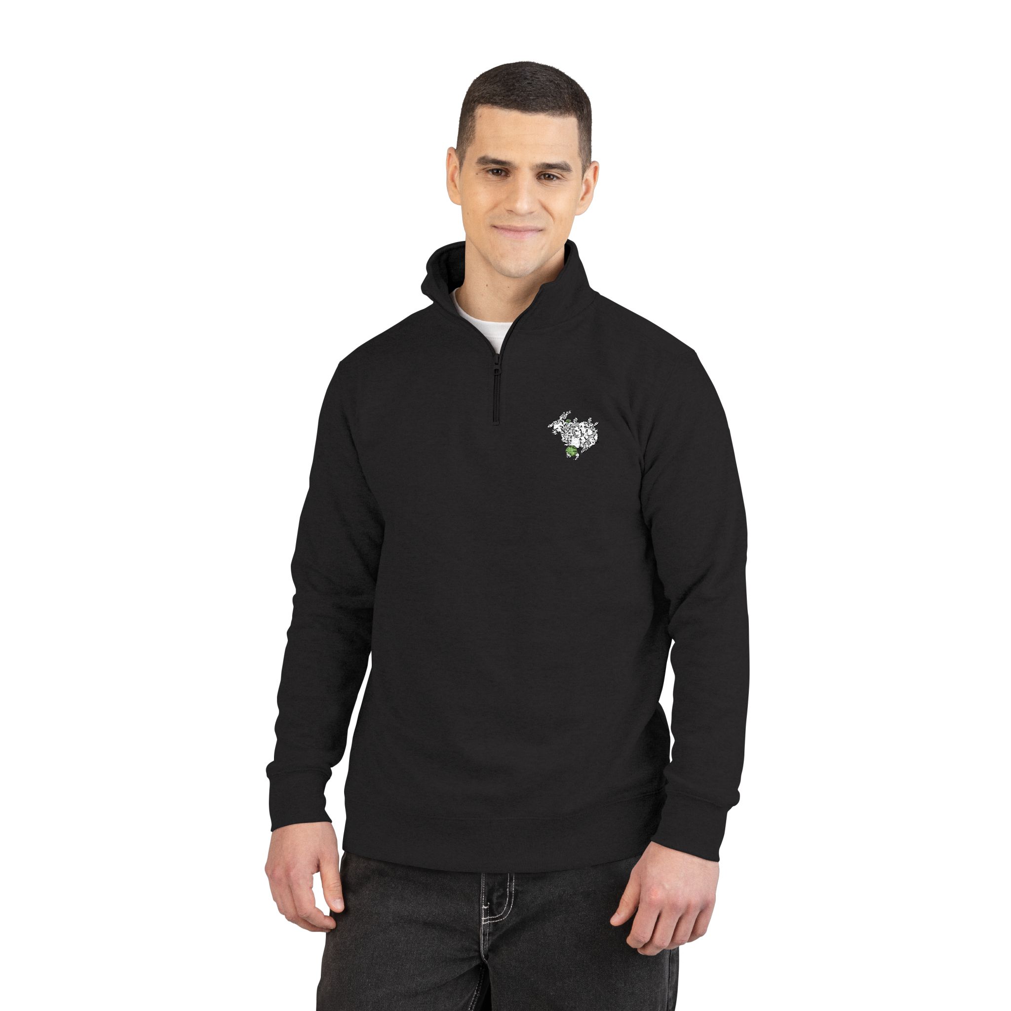 Face Side View Decorated With Leaves and Daisy Flowers Moon and Stars Organic Shapes Unisex Fleece Pullover Embroidery - Image 3