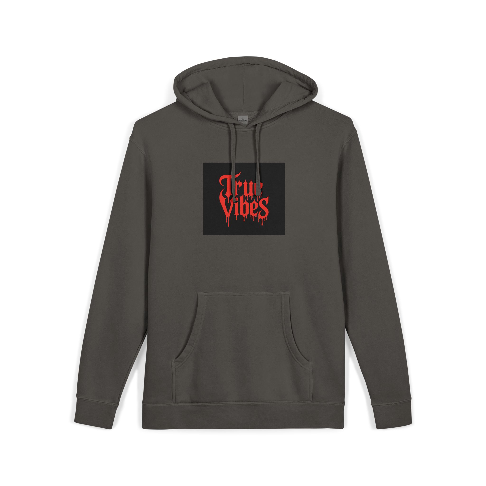 True Vibes Bold Red Gothic Drip Text Black Unisex Pigment Dyed Hoodie Embroidery - Image 27