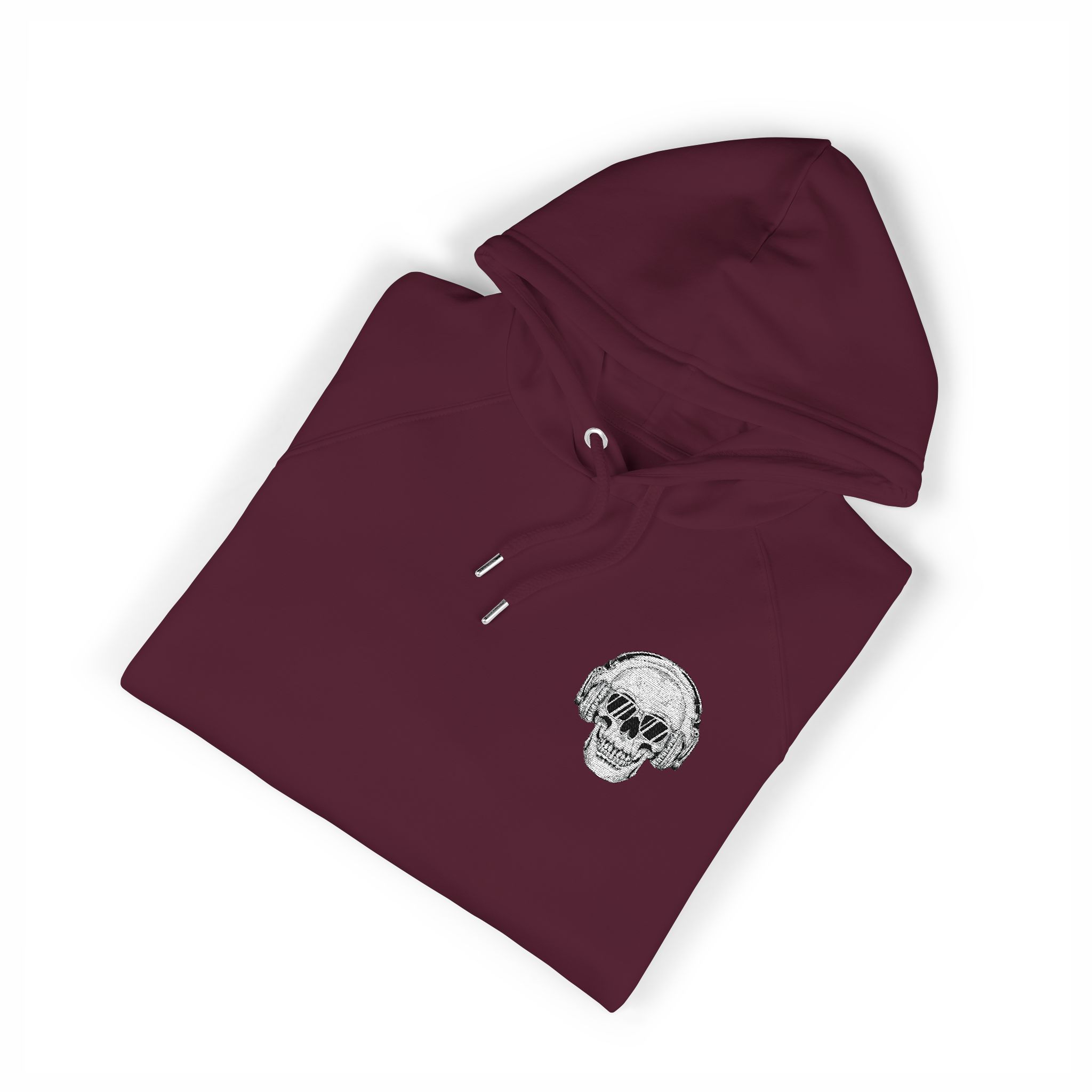 Skull Dj With Black Glass Unisex Eco Raglan Hoodie Embroidery - Image 23