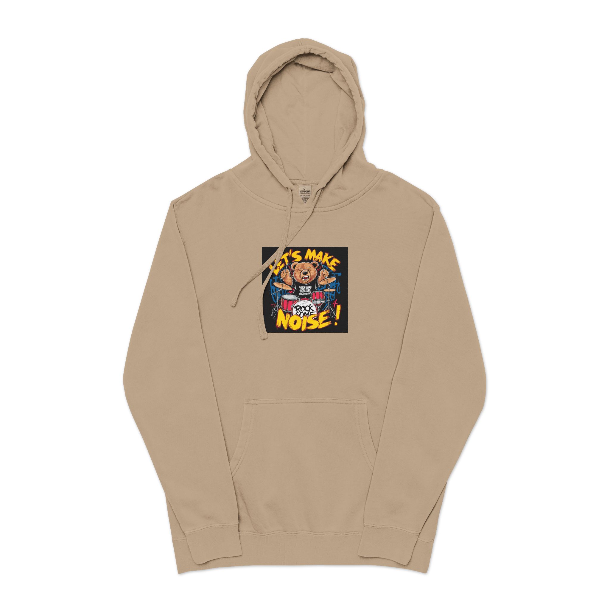 Vibrant Eyecatching Music Tshirt Design Featuring Bear Rocking Out Drum Set (1) Unisex Pigment Dyed Hoodie Embroidery - Image 5