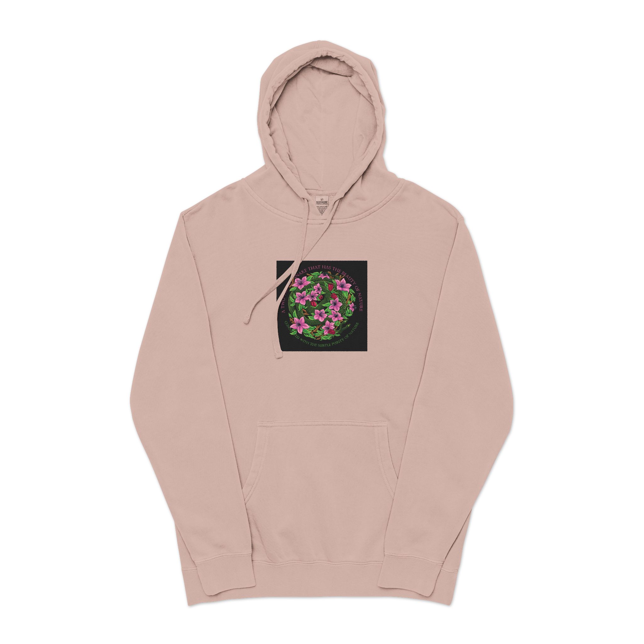 Two Headed Snake With Text Illustration Unisex Pigment Dyed Hoodie Embroidery