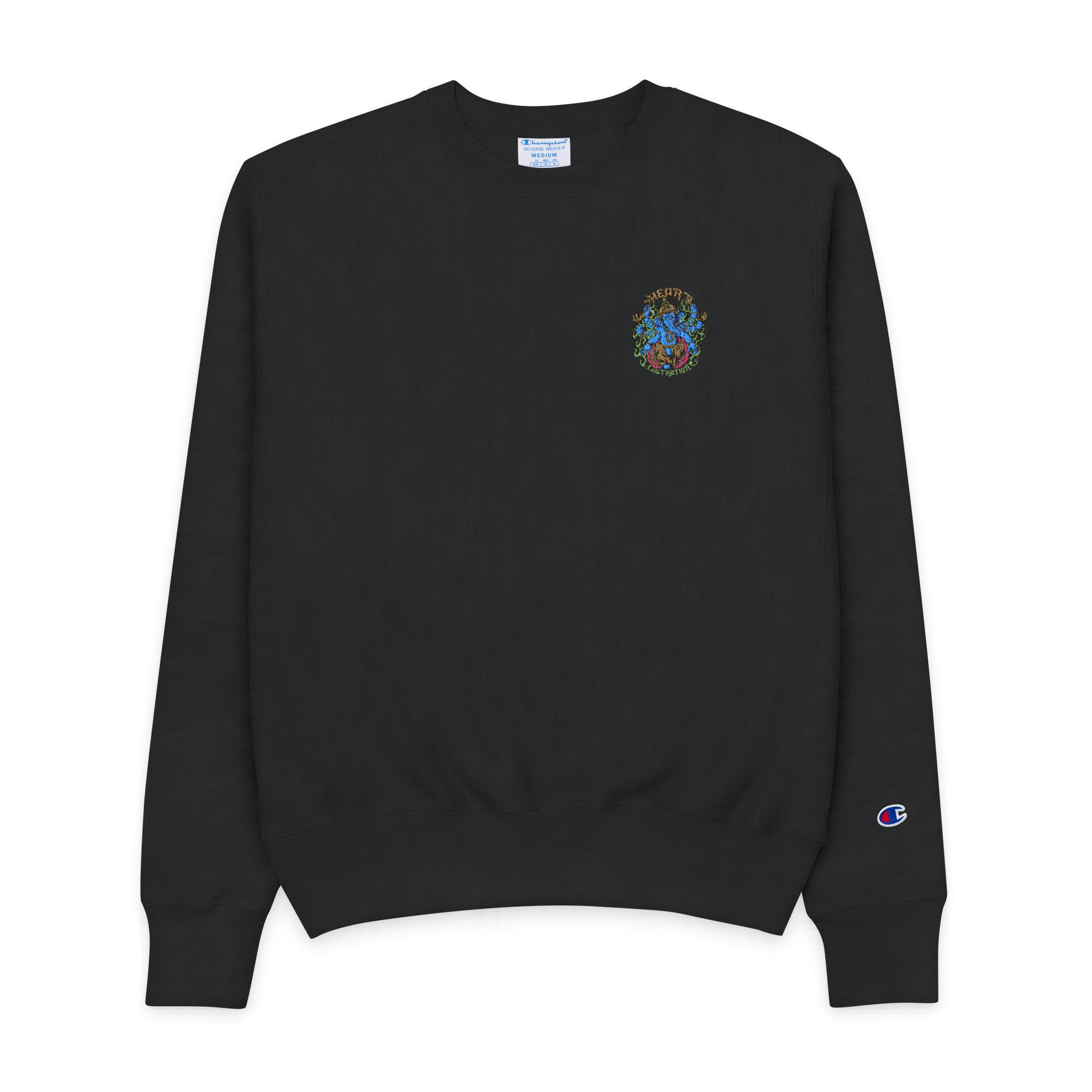 God Ganesha Sitting Position With Text Illustration Mens Champion Crewneck Sweatshirt