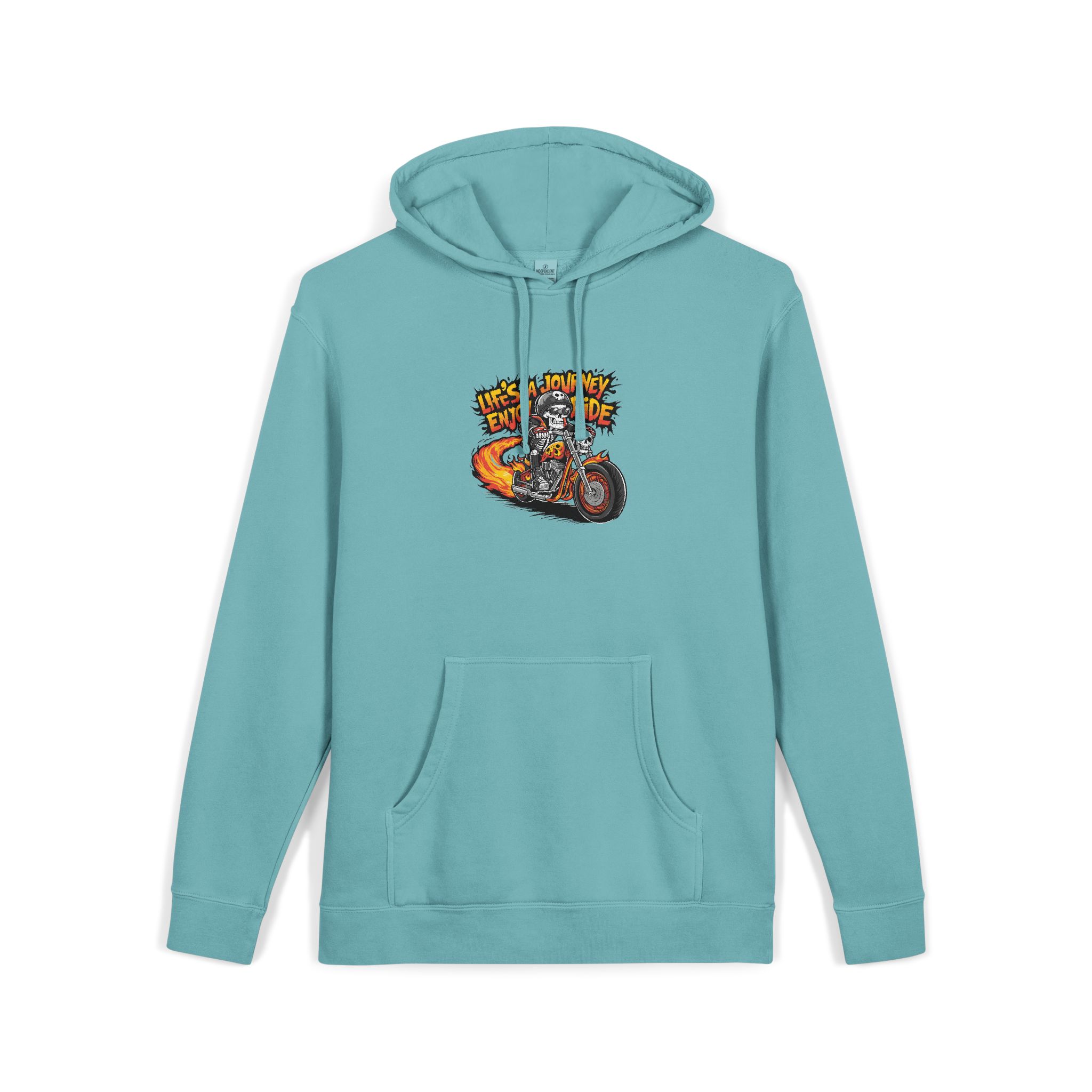 Skeleton Riding Flaming Motorcycle Unisex Pigment Dyed Hoodie Embroidery - Image 11