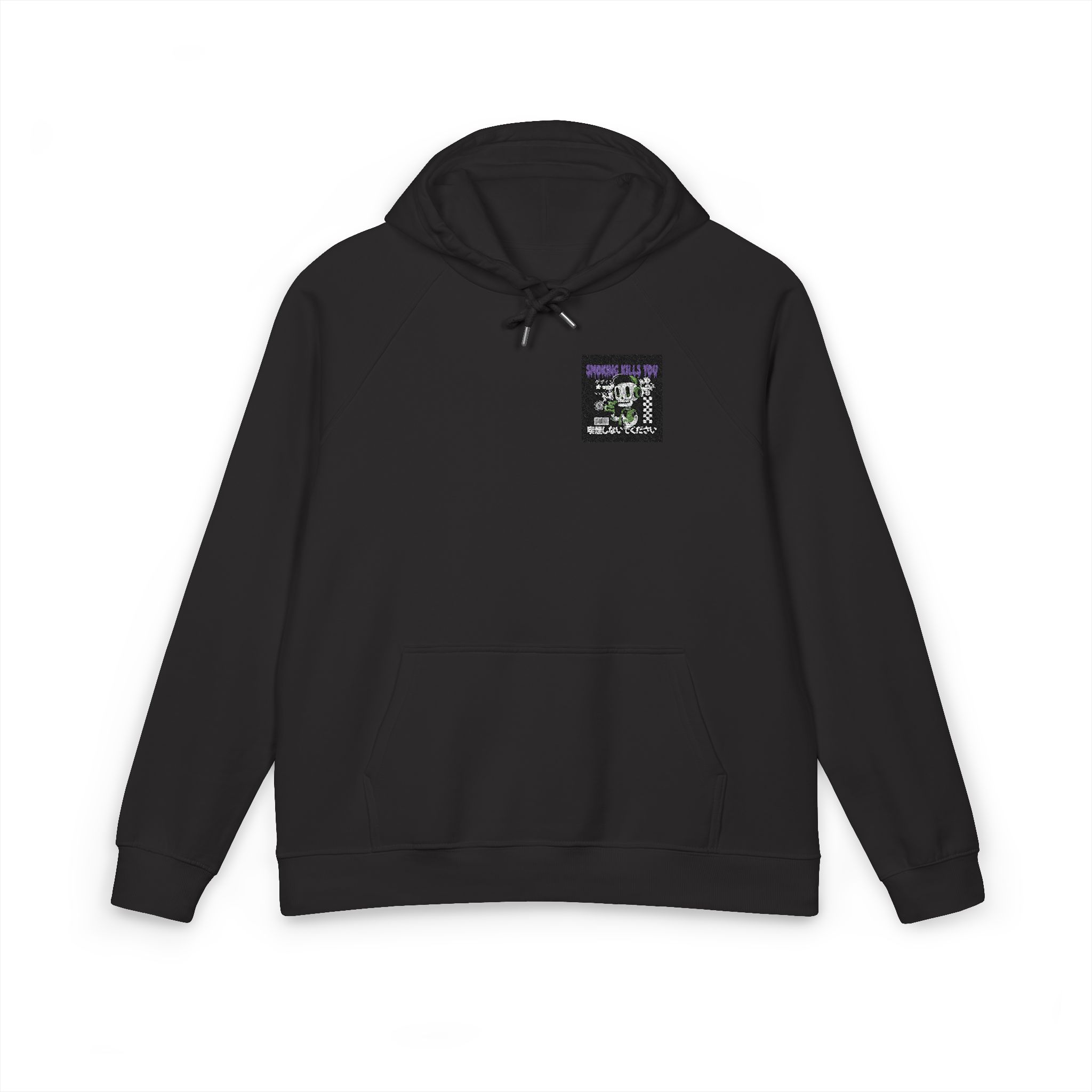 Smoking Kills You Skull Graphic Retro Design Vector Unisex Eco Raglan Hoodie Embroidery - Image 17