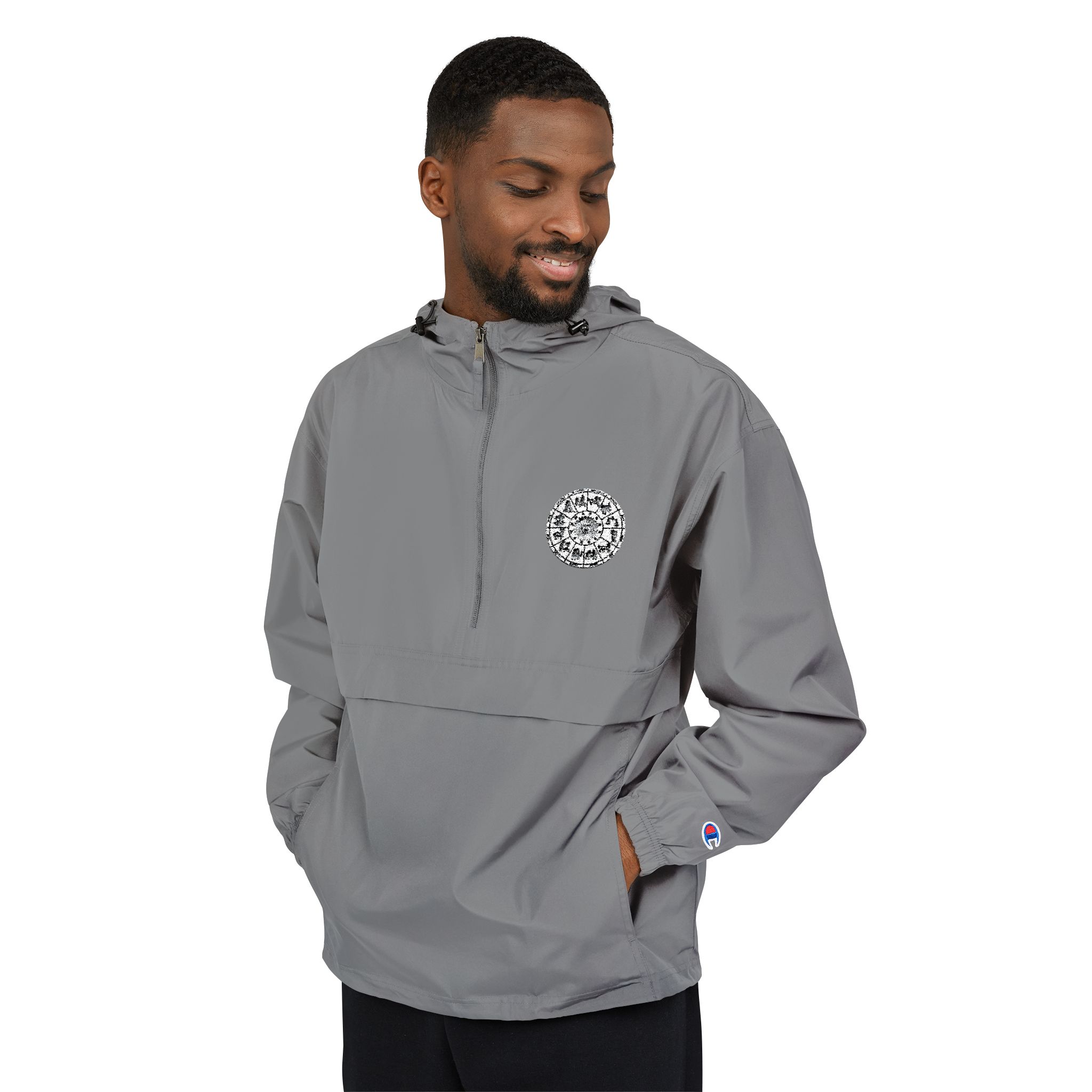 Zodiac Circle Horoscope Drawing Engraving Style Zodiac Wheel With Astrological Sy Champion Unisex Packable Anorak Jacket - Image 11