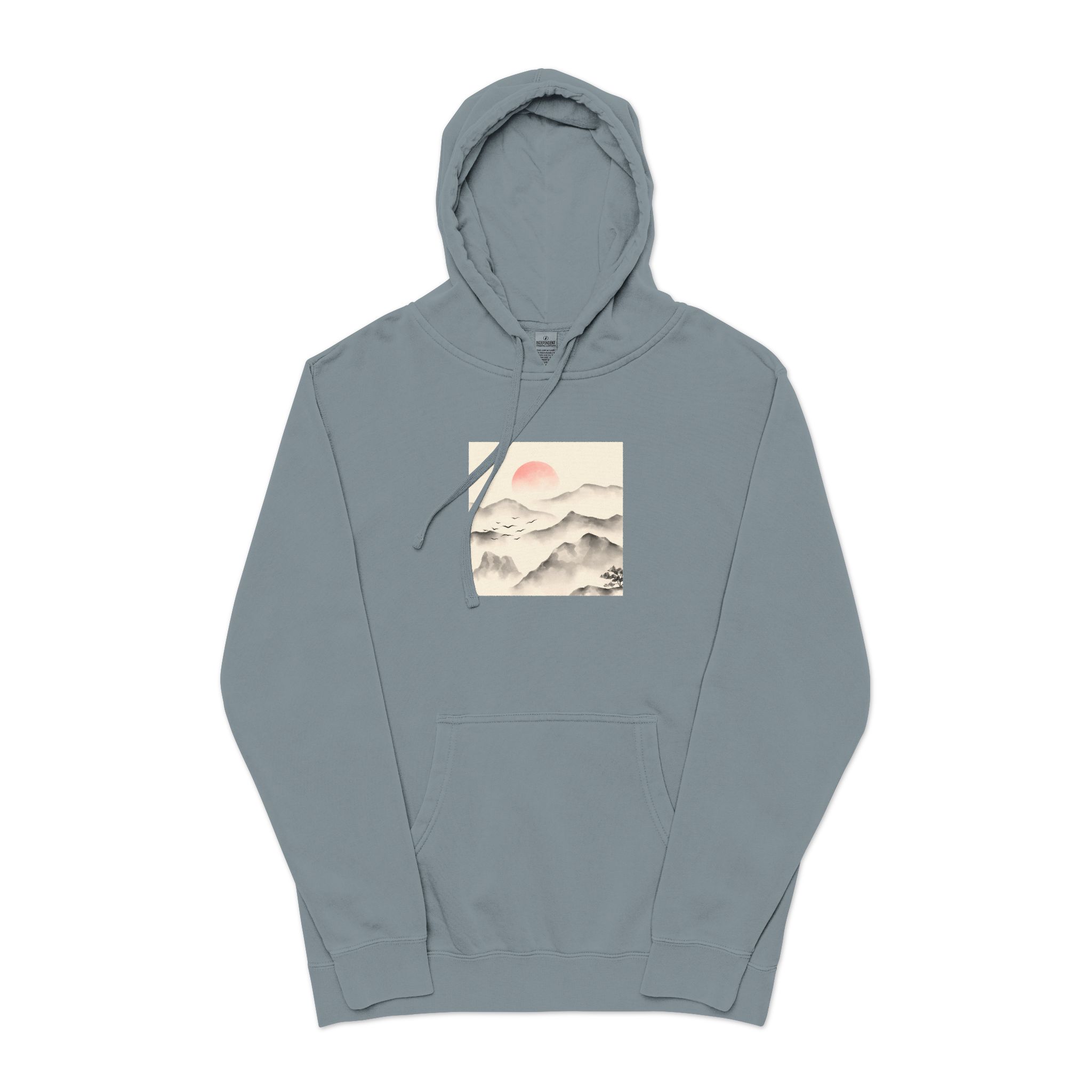 Watercolor Chinese Style Unisex Pigment Dyed Hoodie Embroidery - Image 21
