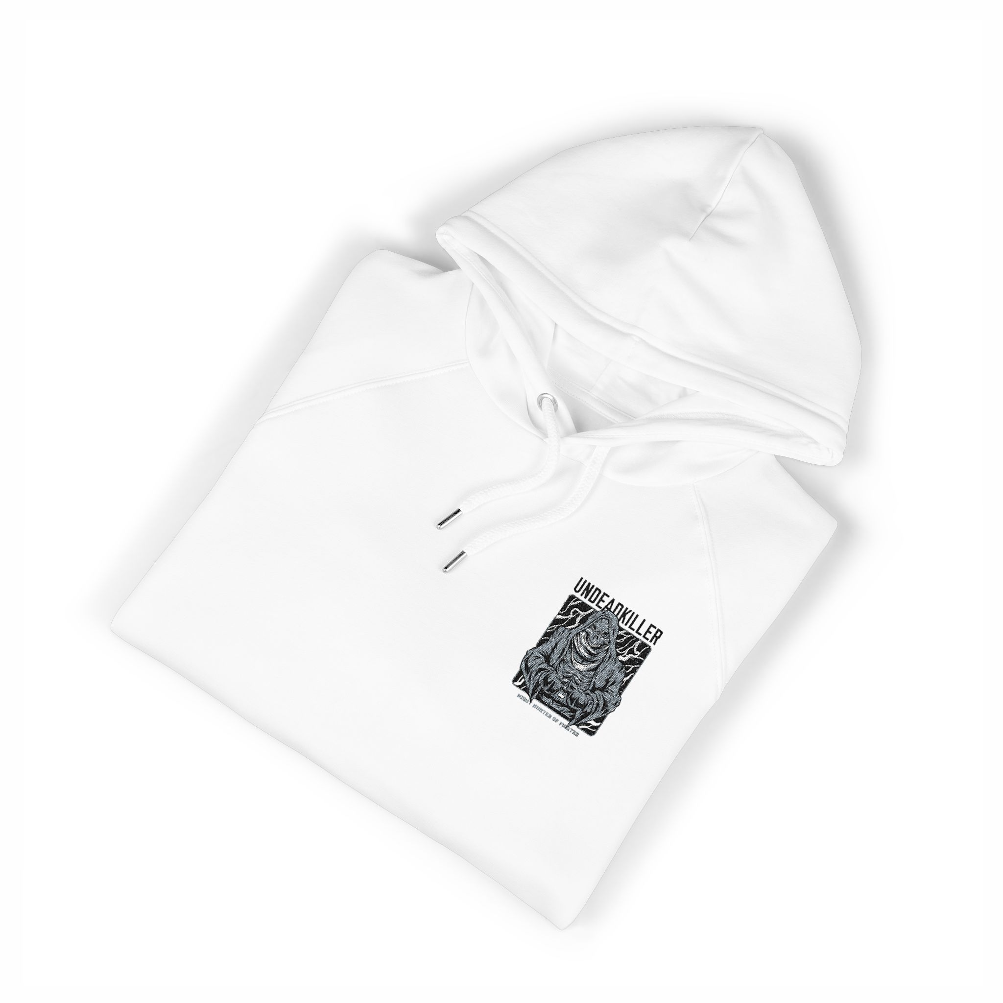 Undead Killer Black White Unisex Eco Raglan Hoodie Embroidery - Image 3