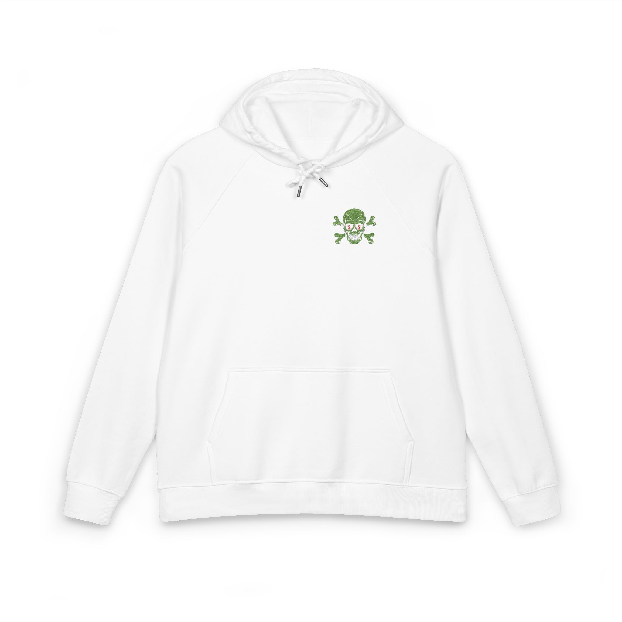 Green Skull Zombie With Cross Bones Logo Unisex Eco Raglan Hoodie Embroidery