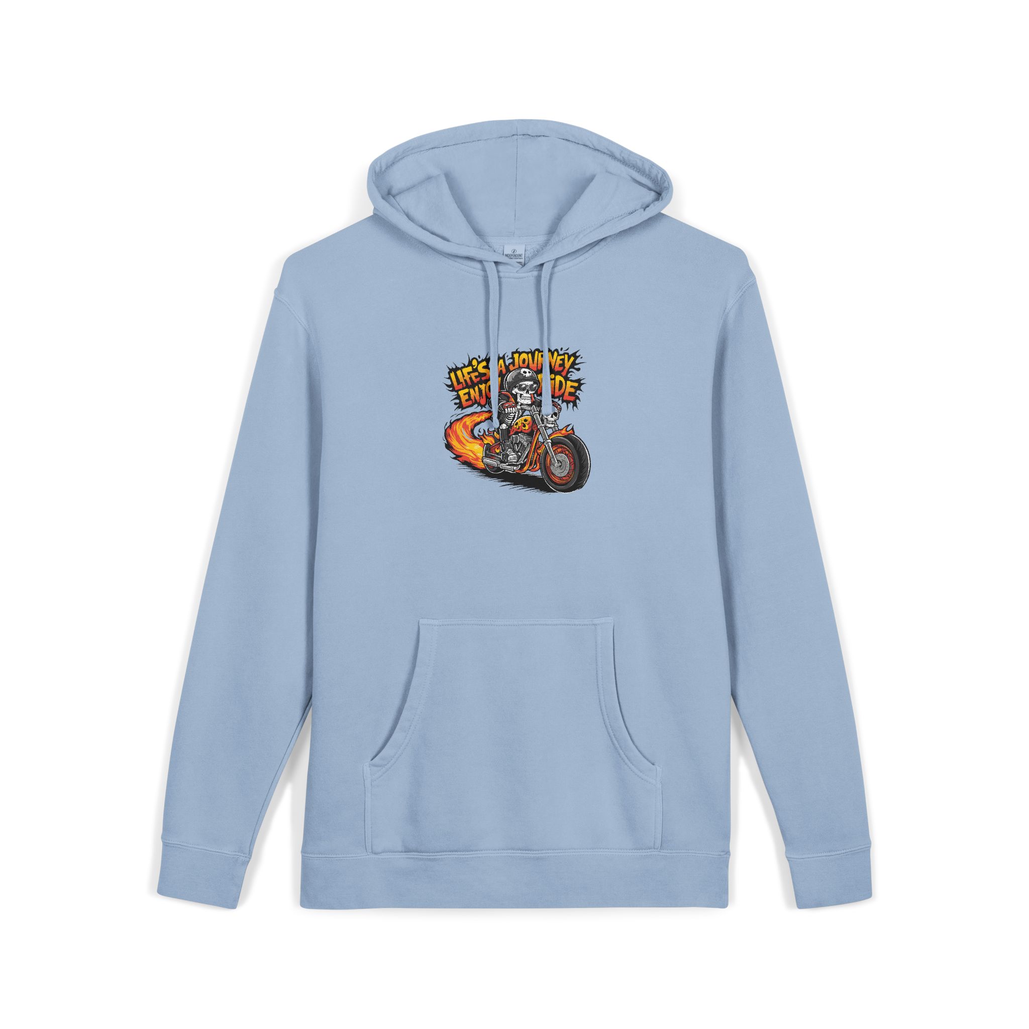 Skeleton Riding Flaming Motorcycle Unisex Pigment Dyed Hoodie Embroidery - Image 19