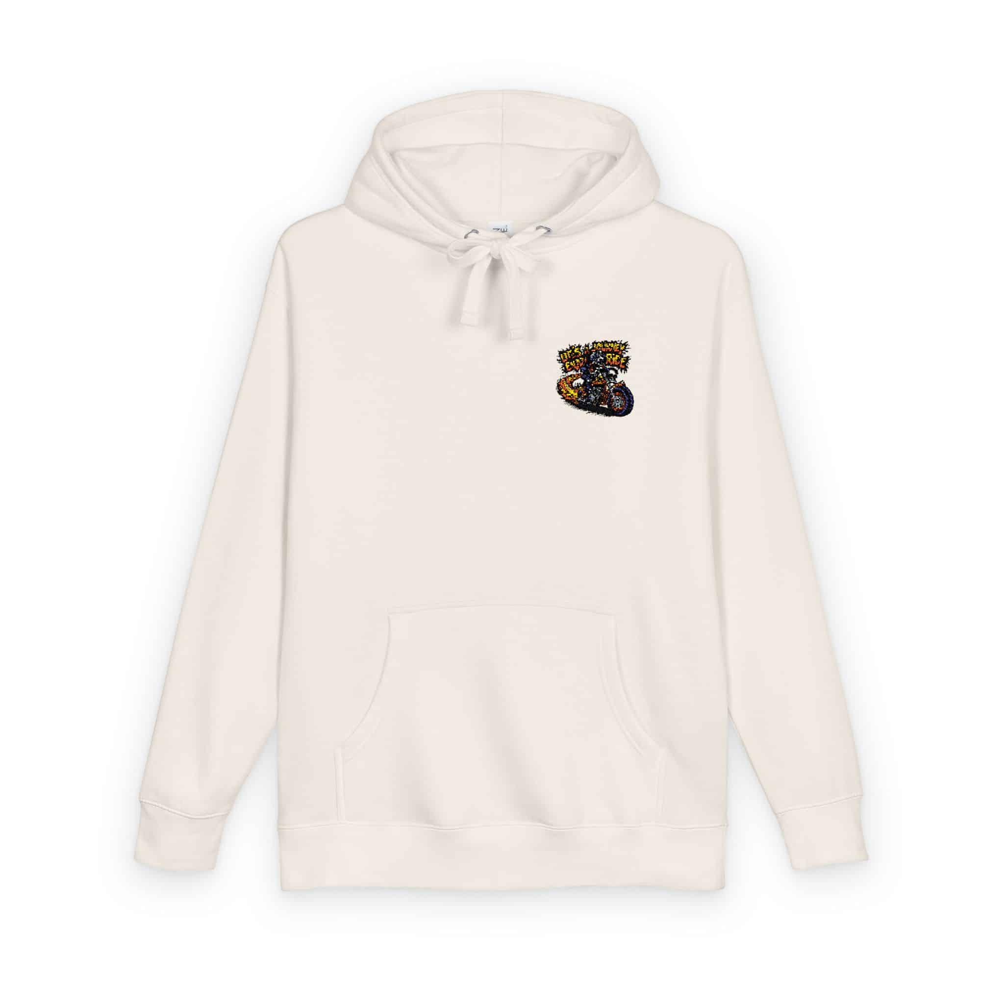 Skeleton Riding Flaming Motorcycle Unisex Fleece Hoodie - Image 6