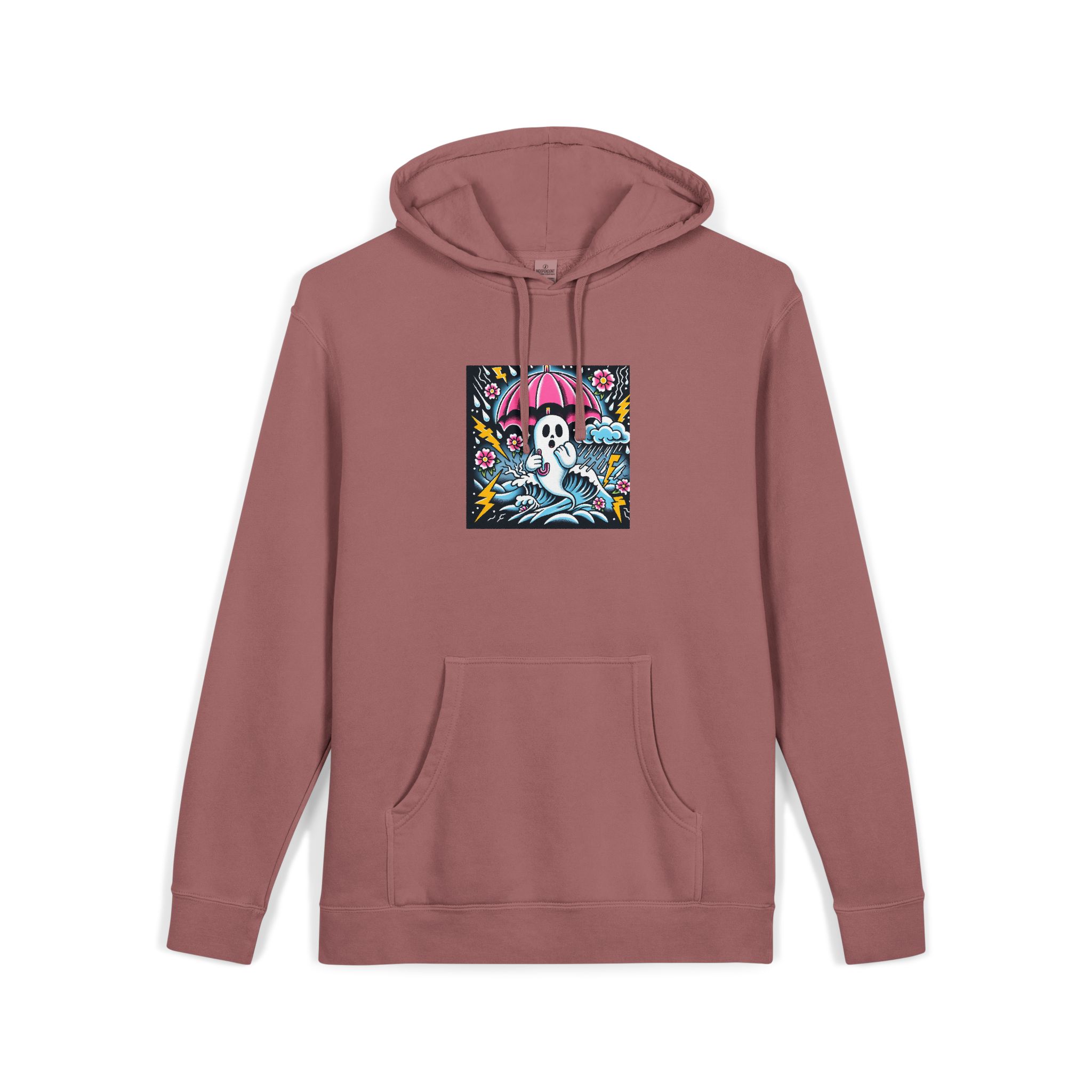 White Ghost With Pink Umbrella Lightning Bolt Unisex Pigment Dyed Hoodie Embroidery - Image 31