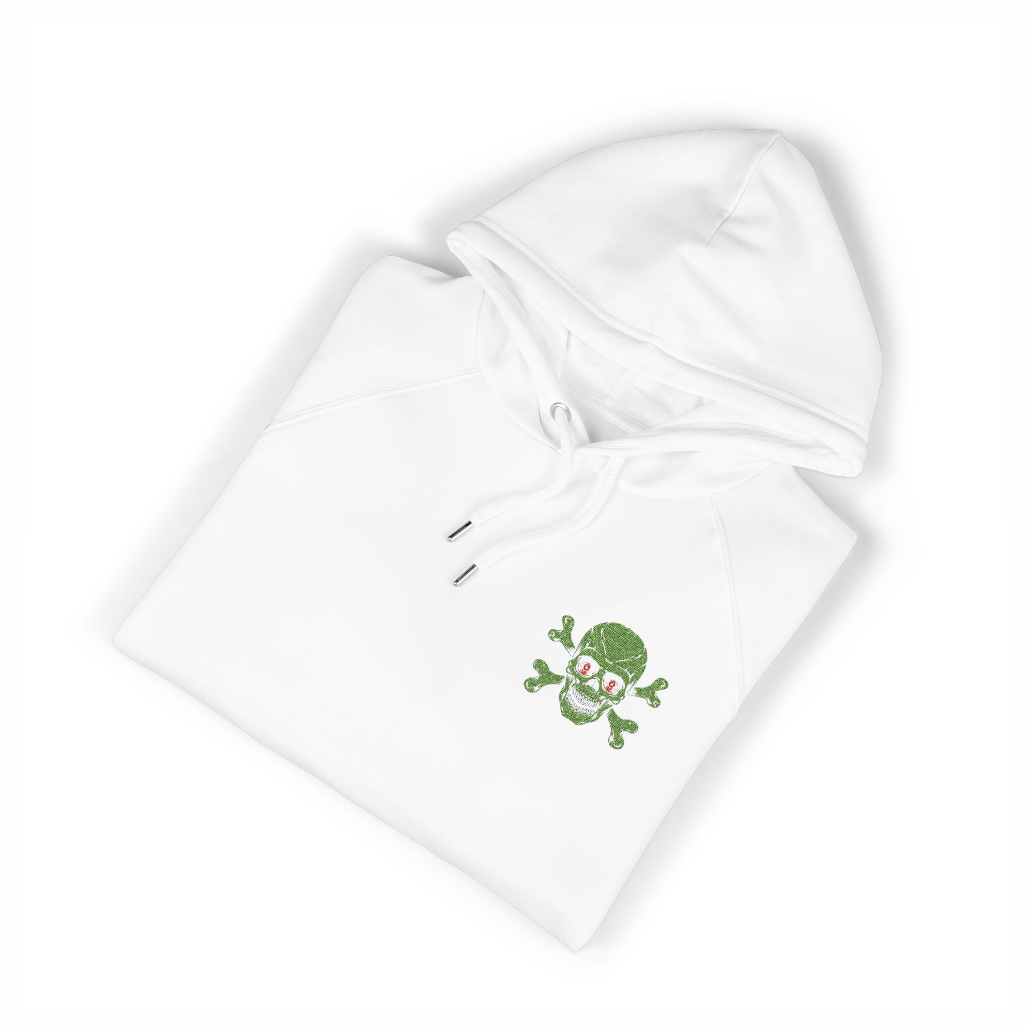 Green Skull Zombie With Cross Bones Logo Unisex Eco Raglan Hoodie Embroidery - Image 3