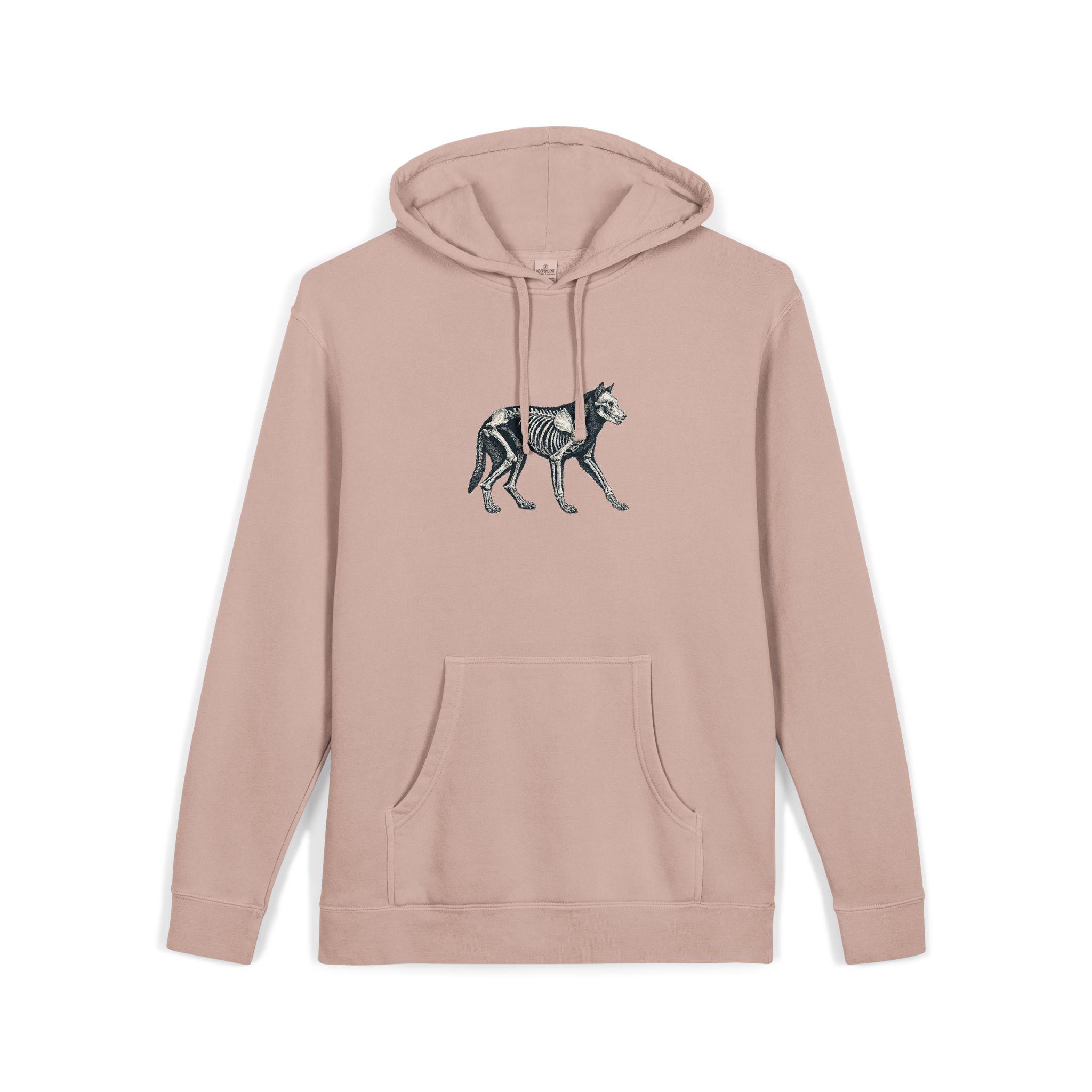 Vector Wolf Skeleton Illustration Vintage Engraving Style Unisex Pigment Dyed Hoodie Embroidery - Image 3