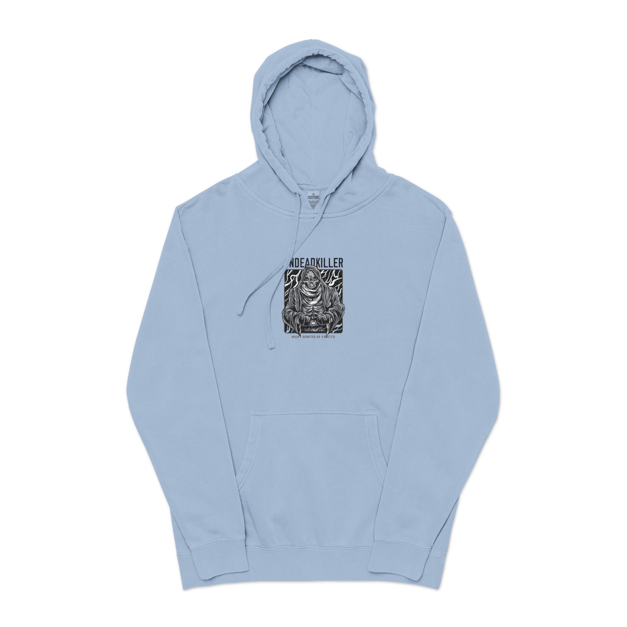 Undead Killer Black White Unisex Pigment Dyed Hoodie Embroidery - Image 17