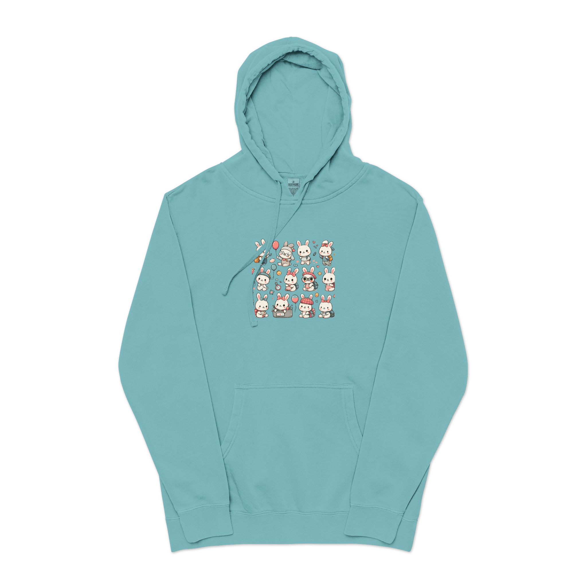 Vector Cartoon Rabbit Sits Field Flowers (1) Unisex Pigment Dyed Hoodie Embroidery - Image 9