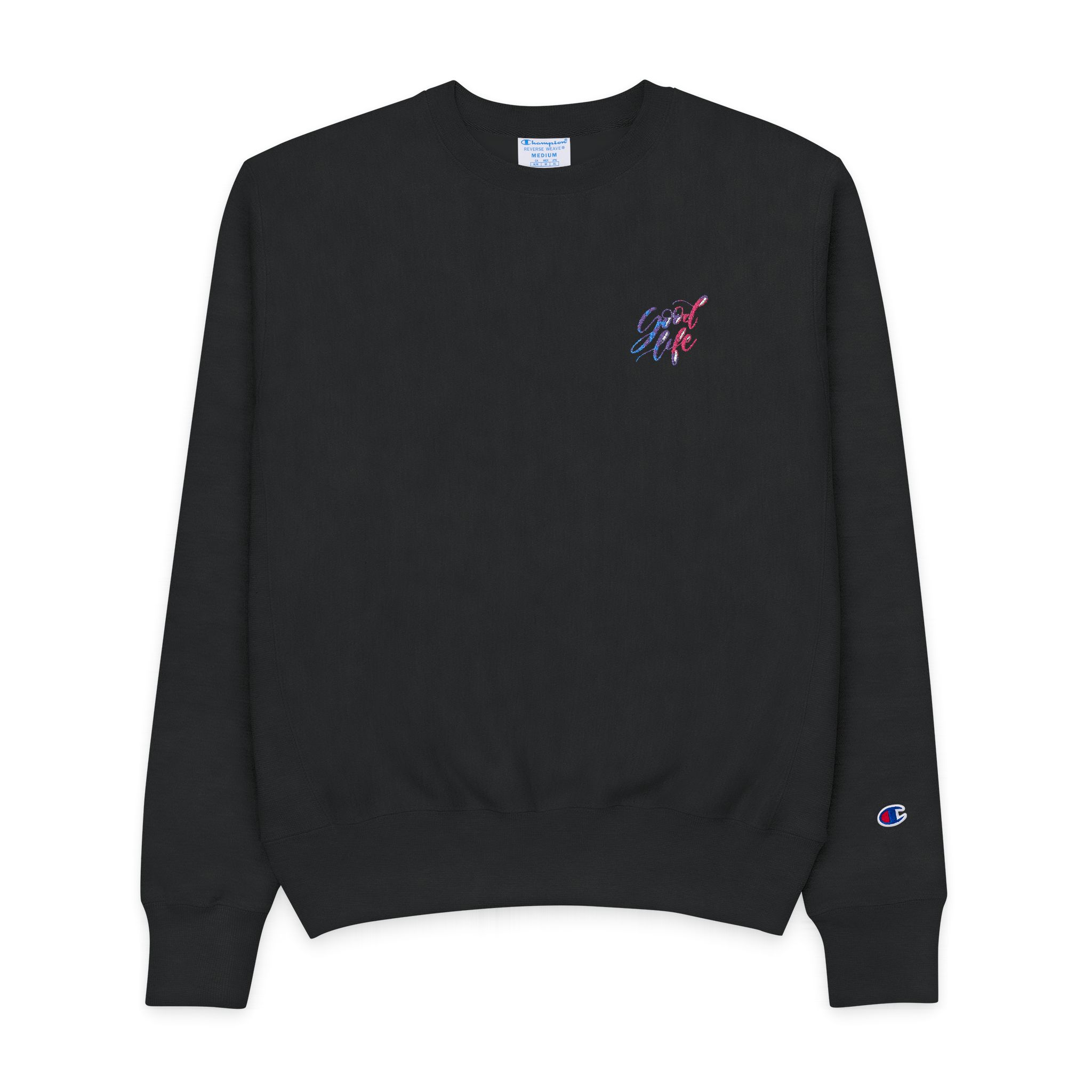 Good Life Watercolor Lettering Mens Champion Crewneck Sweatshirt
