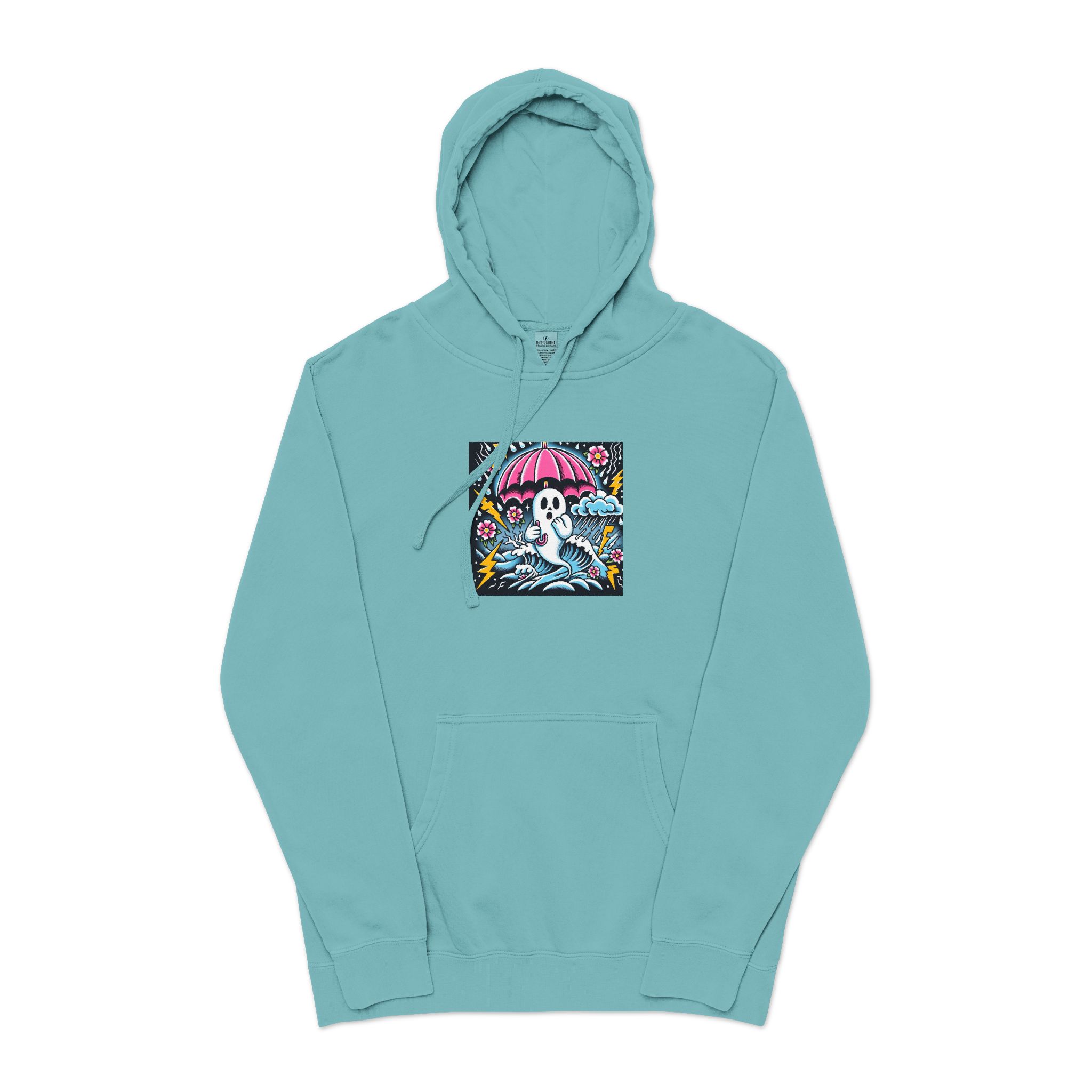 White Ghost With Pink Umbrella Lightning Bolt Unisex Pigment Dyed Hoodie Embroidery - Image 9