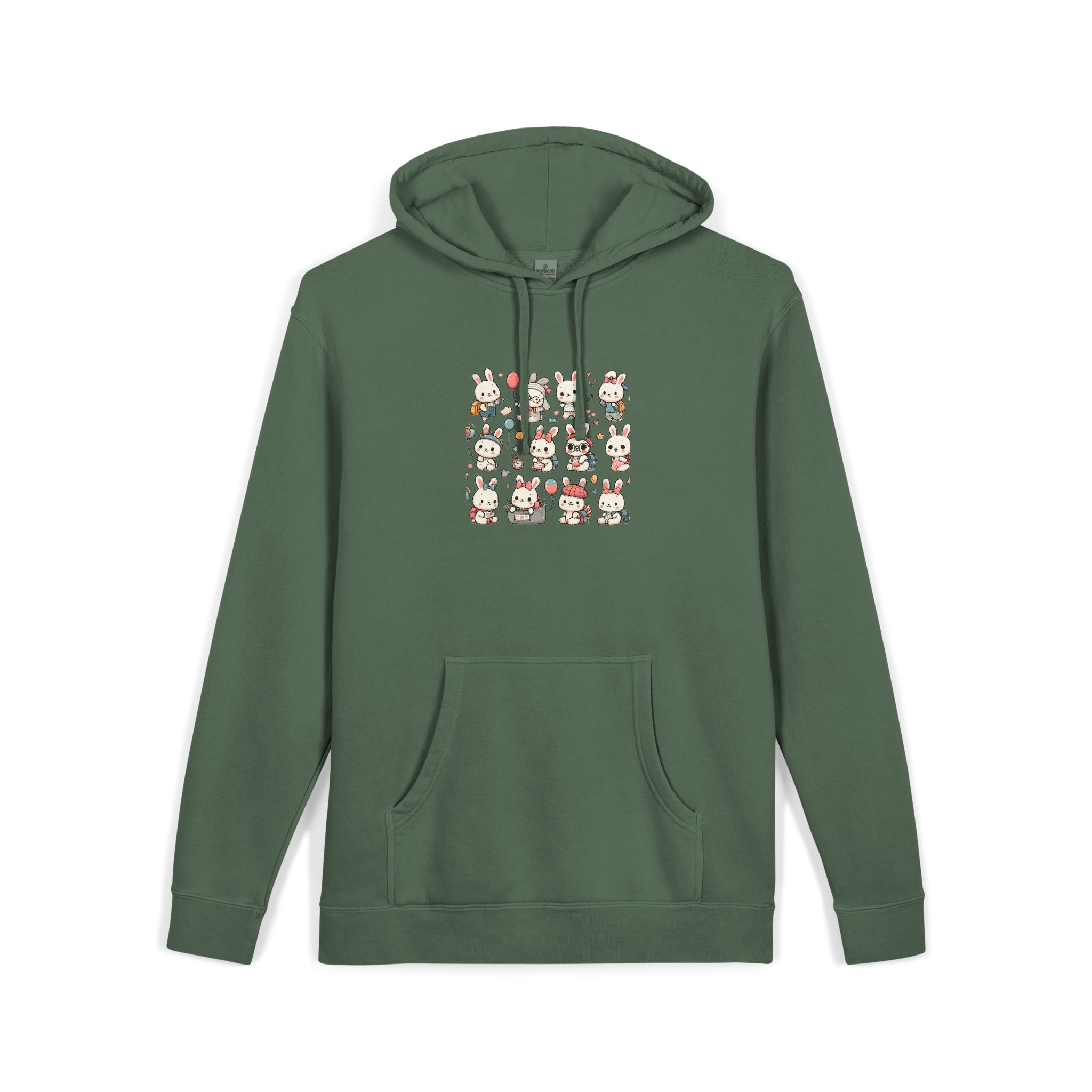 Vector Cartoon Rabbit Sits Field Flowers (1) Unisex Pigment Dyed Hoodie Embroidery - Image 15