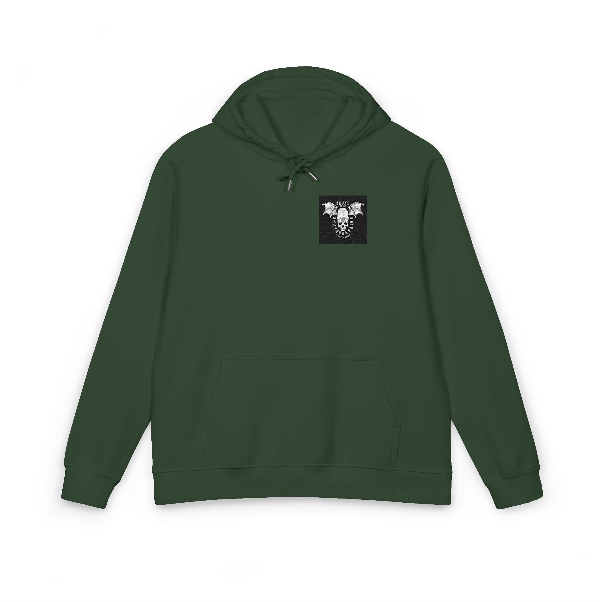 Vintage White Skateboarding Logo Unisex Eco Raglan Hoodie Embroidery - Image 13