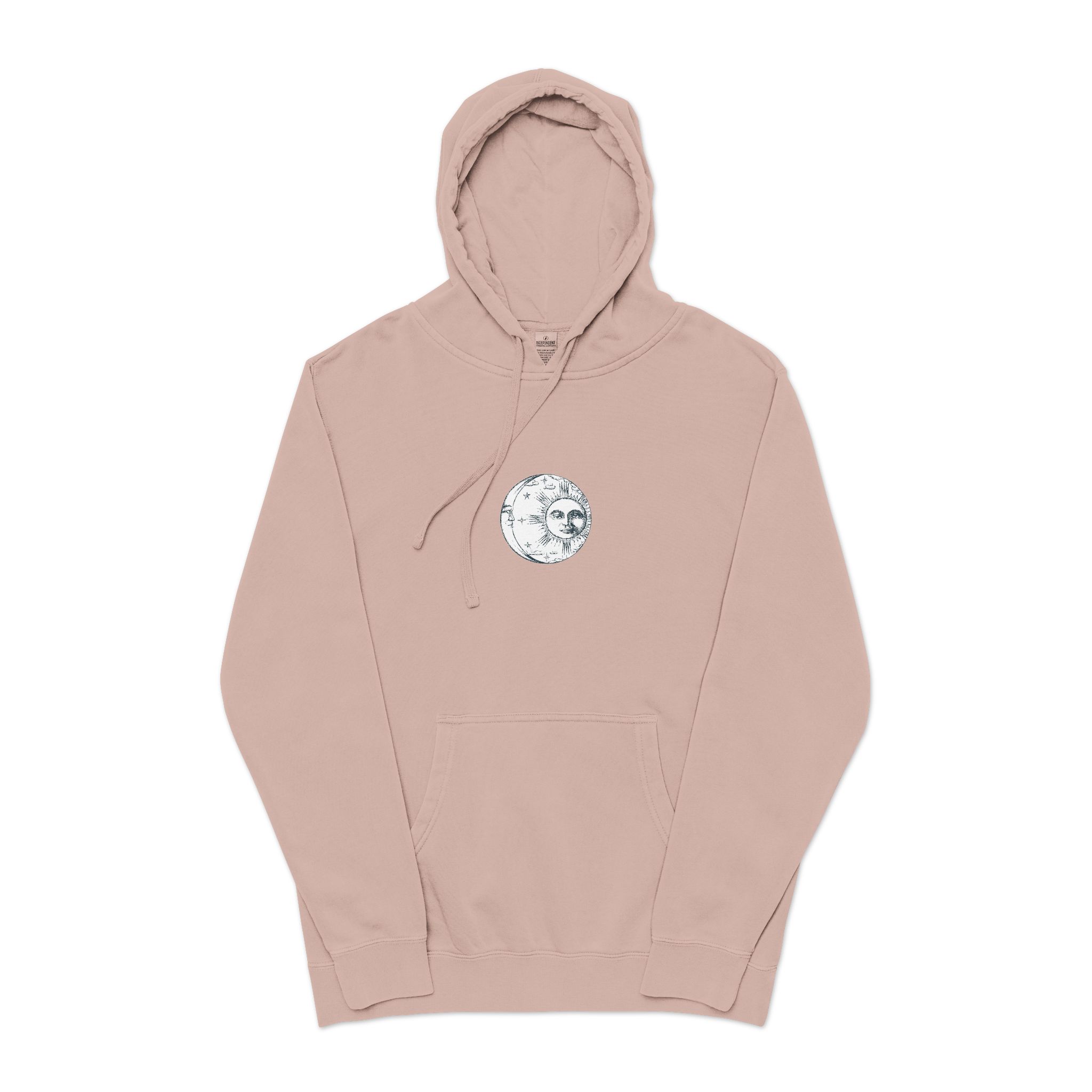 Sun Crescent Engraving Unisex Pigment Dyed Hoodie Embroidery