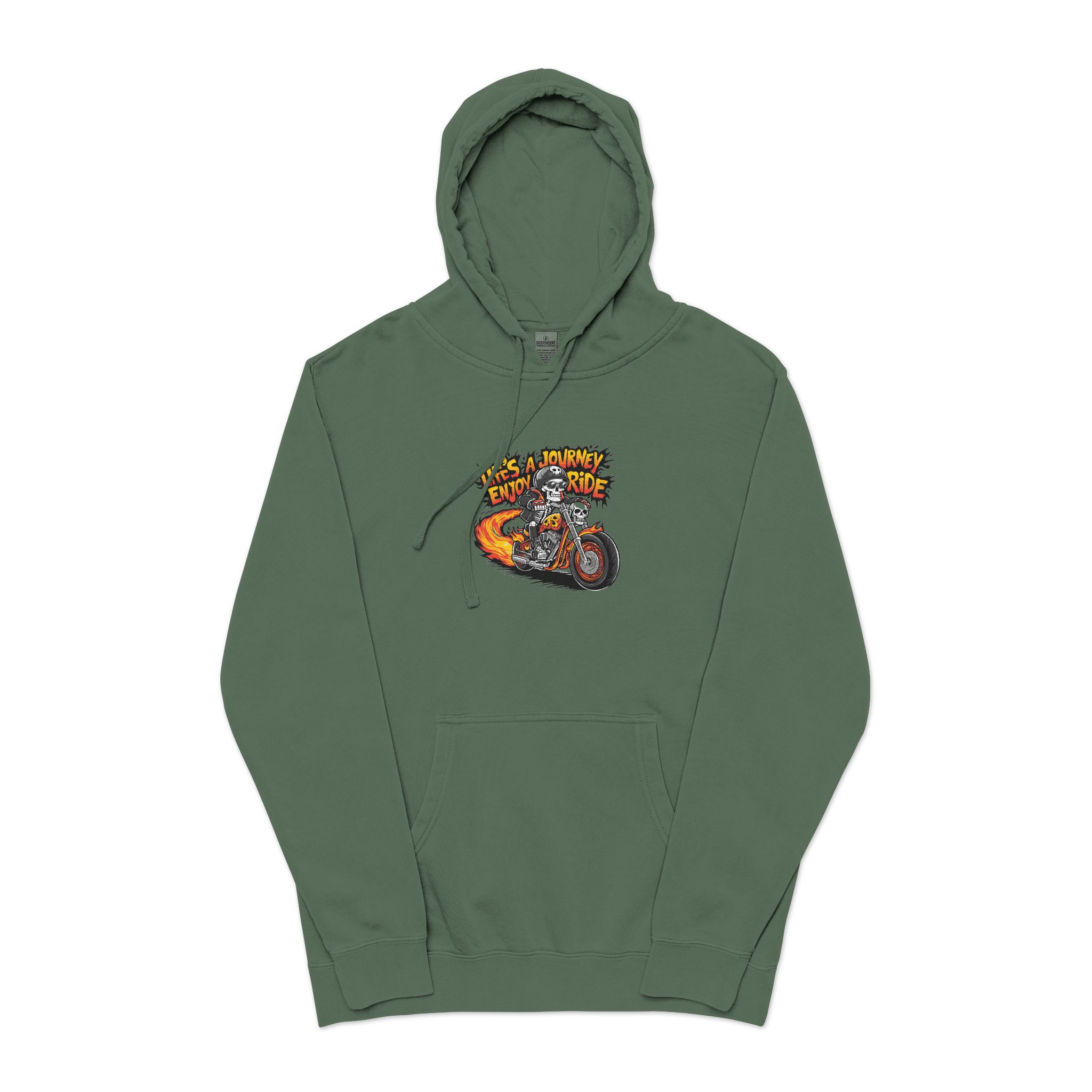 Skeleton Riding Flaming Motorcycle Unisex Pigment Dyed Hoodie Embroidery - Image 13