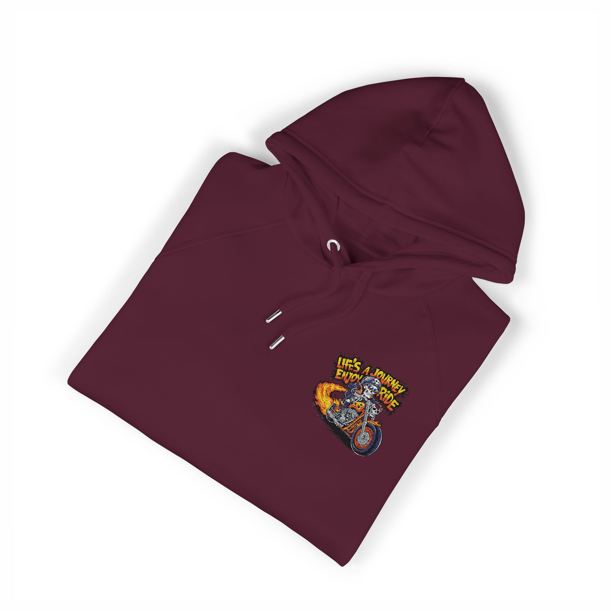 Skeleton Riding Flaming Motorcycle Unisex Eco Raglan Hoodie Embroidery - Image 23