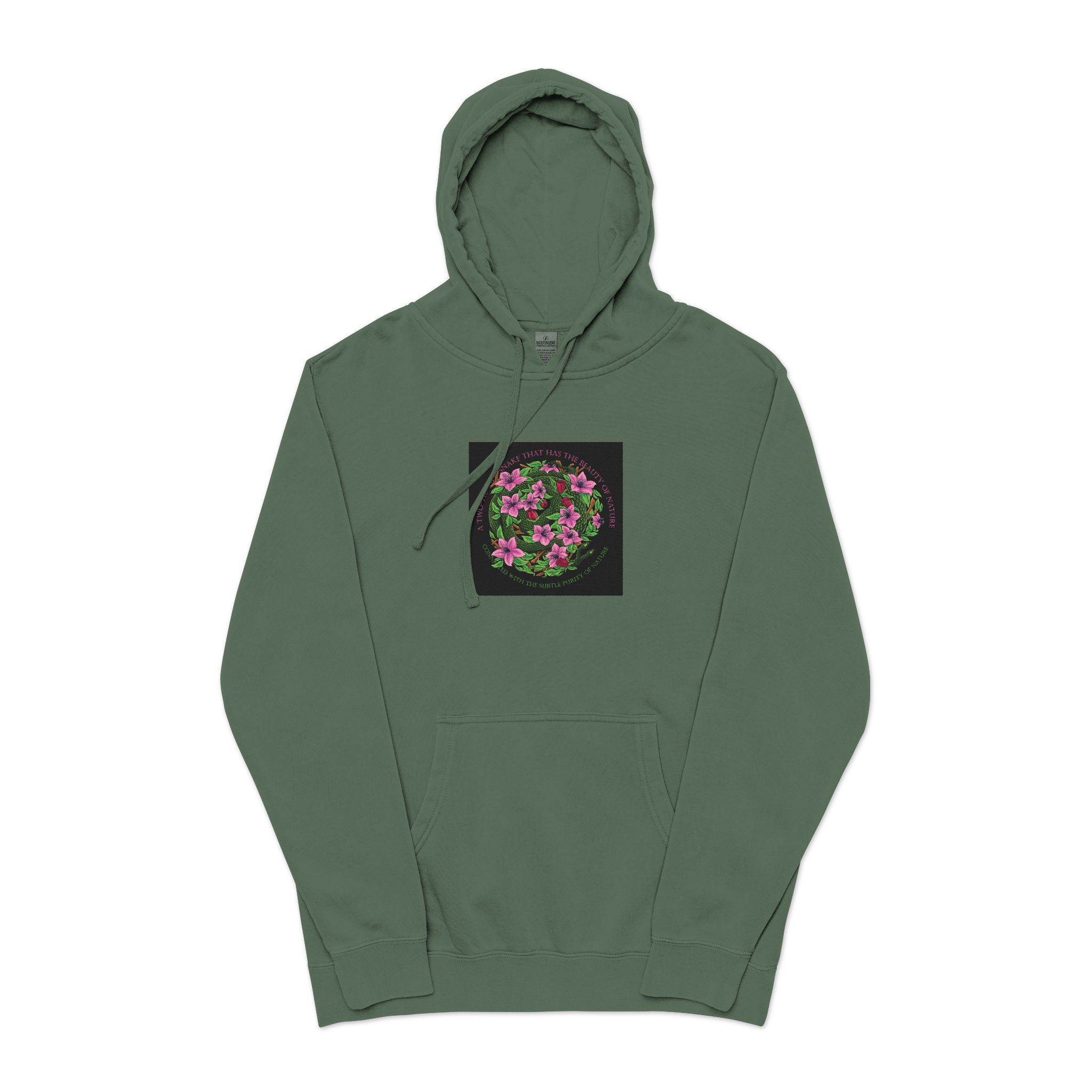 Two Headed Snake With Text Illustration Unisex Pigment Dyed Hoodie Embroidery - Image 13