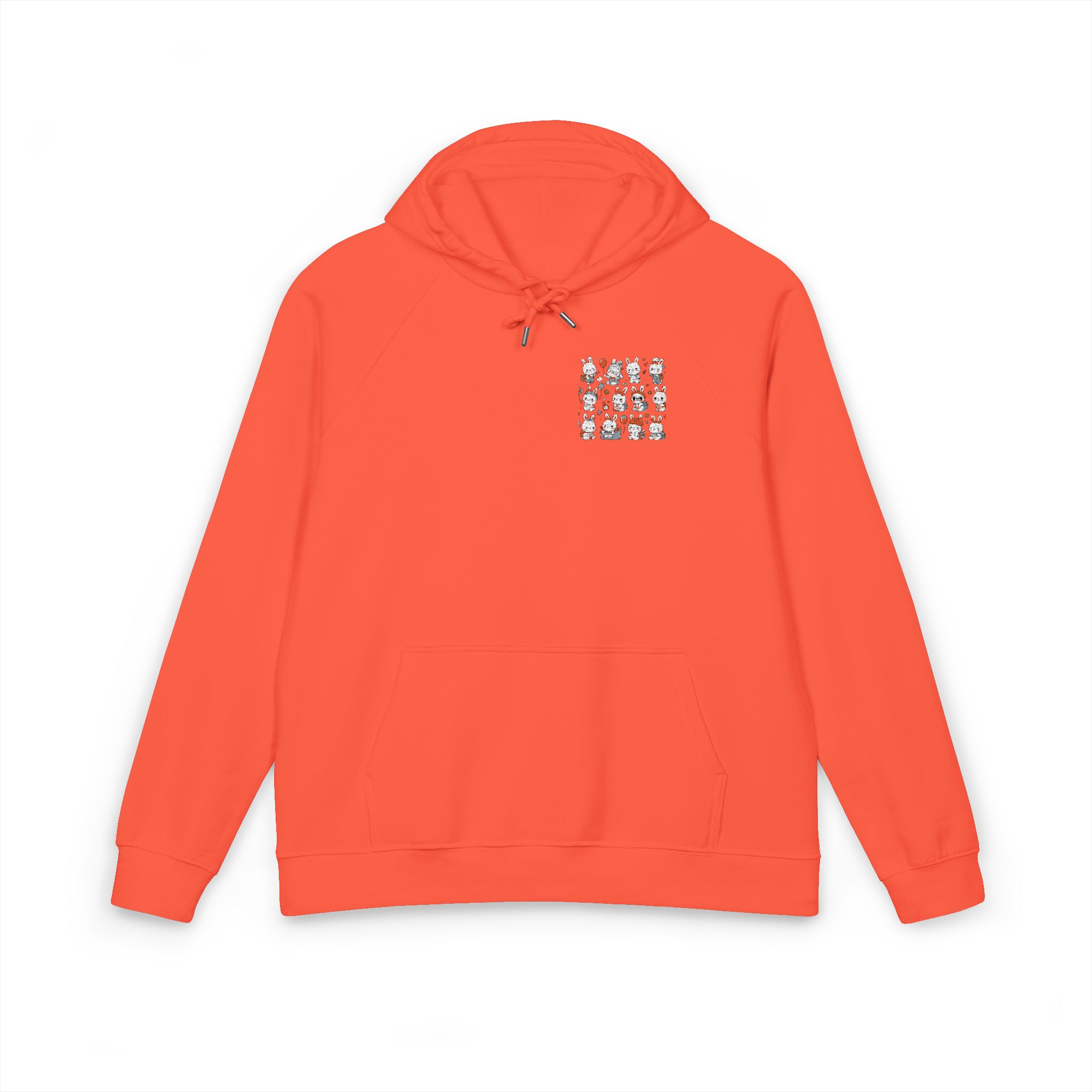 Vector Cartoon Rabbit Sits Field Flowers (1) Unisex Eco Raglan Hoodie Embroidery - Image 5
