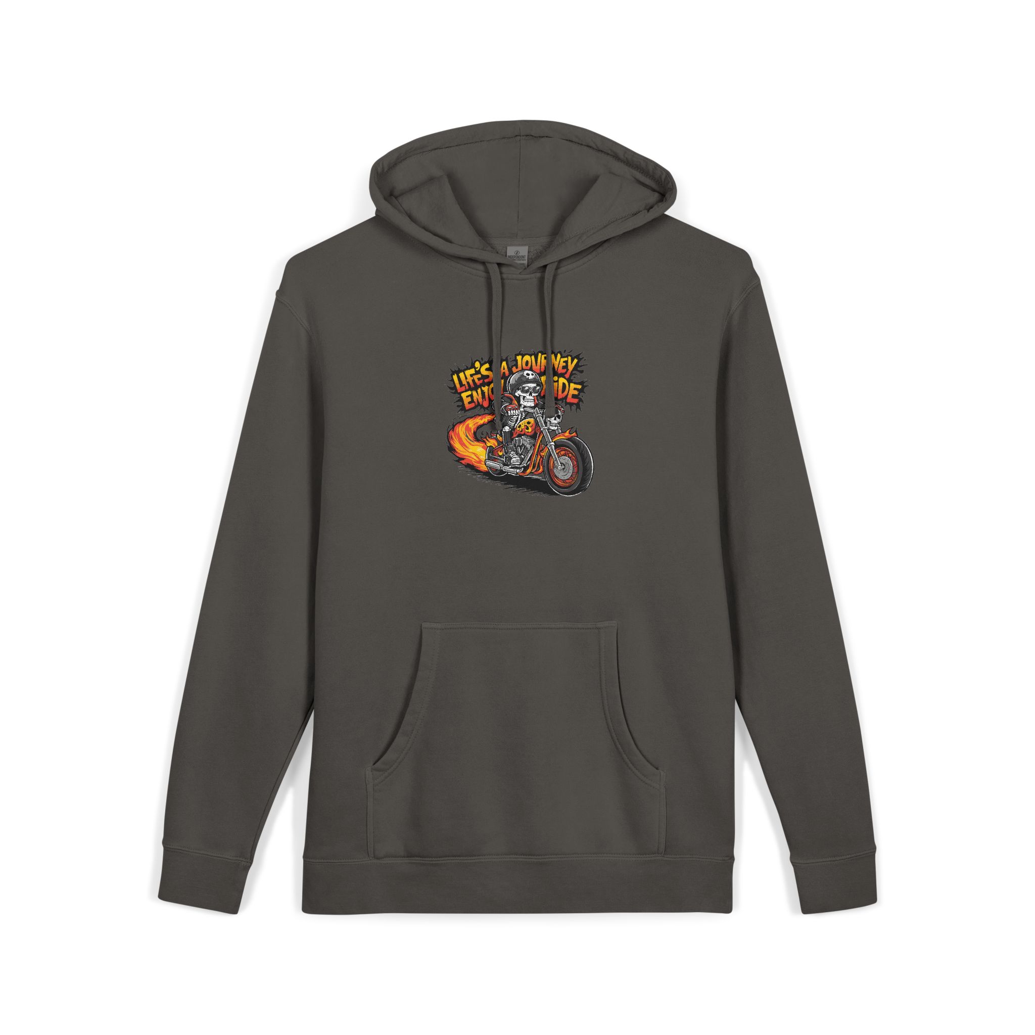 Skeleton Riding Flaming Motorcycle Unisex Pigment Dyed Hoodie Embroidery - Image 27