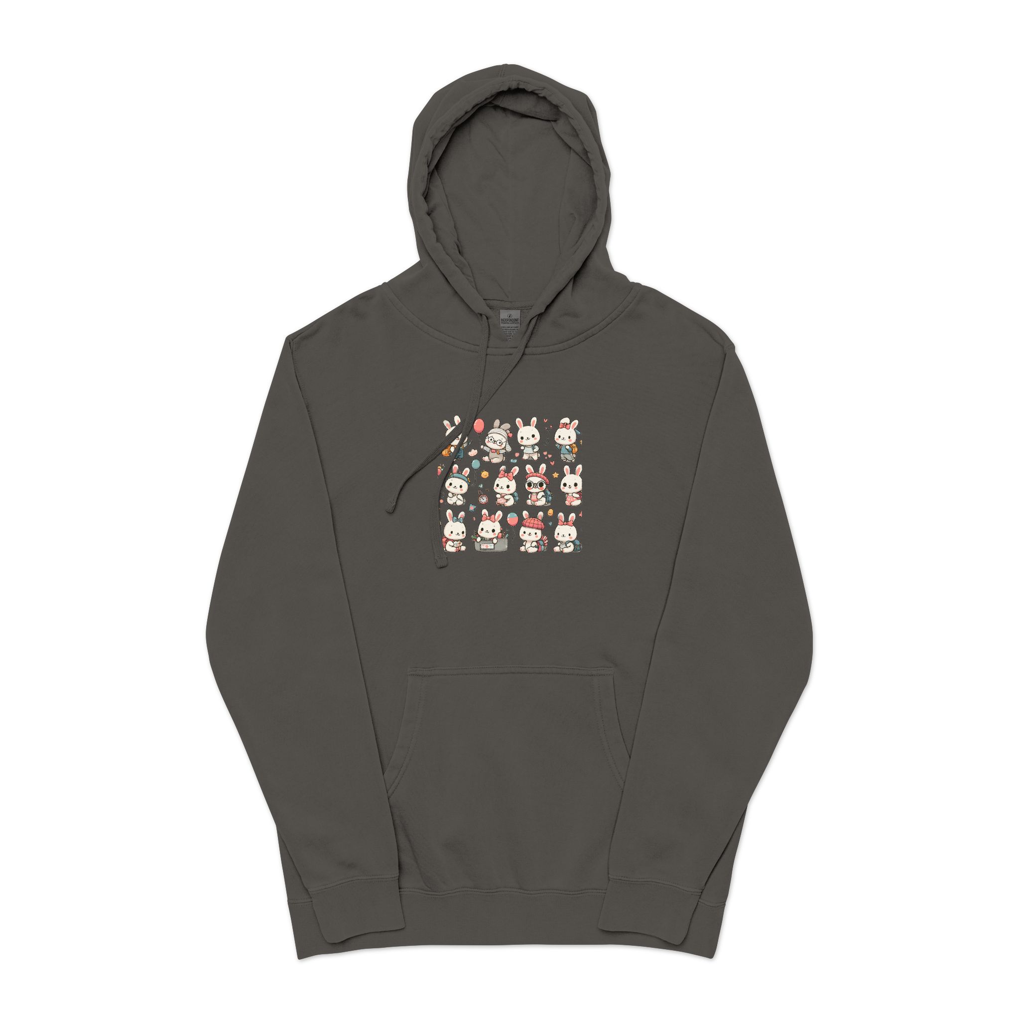Vector Cartoon Rabbit Sits Field Flowers (1) Unisex Pigment Dyed Hoodie Embroidery - Image 25