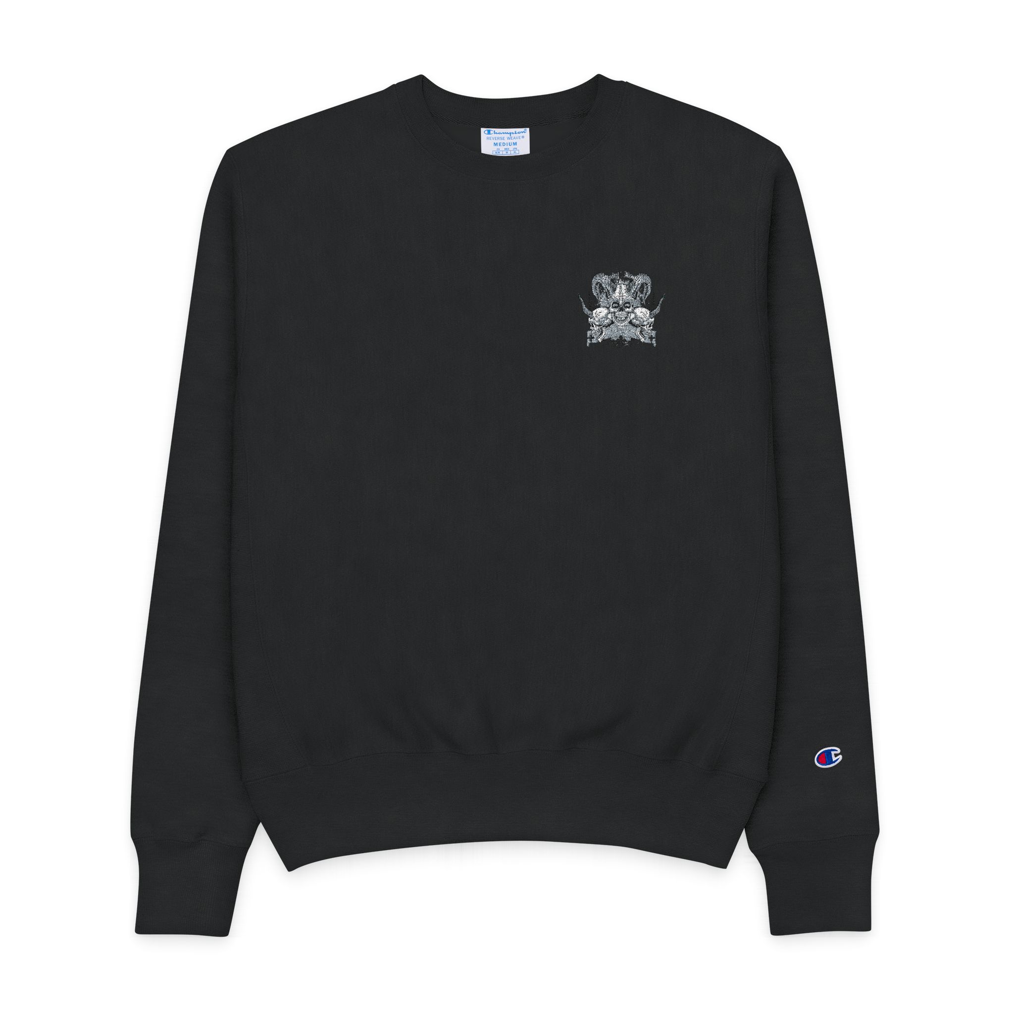Gothic Sign With Horned Skull Grunge Vintage Design T Shirts Mens Champion Crewneck Sweatshirt