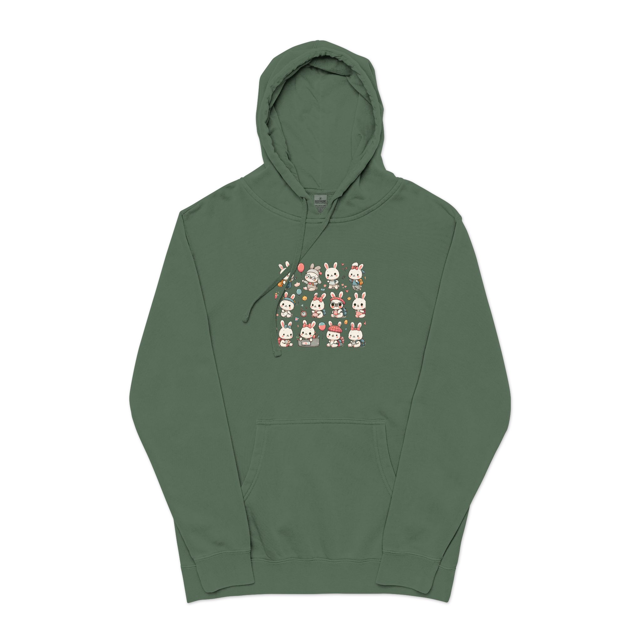 Vector Cartoon Rabbit Sits Field Flowers (1) Unisex Pigment Dyed Hoodie Embroidery - Image 13