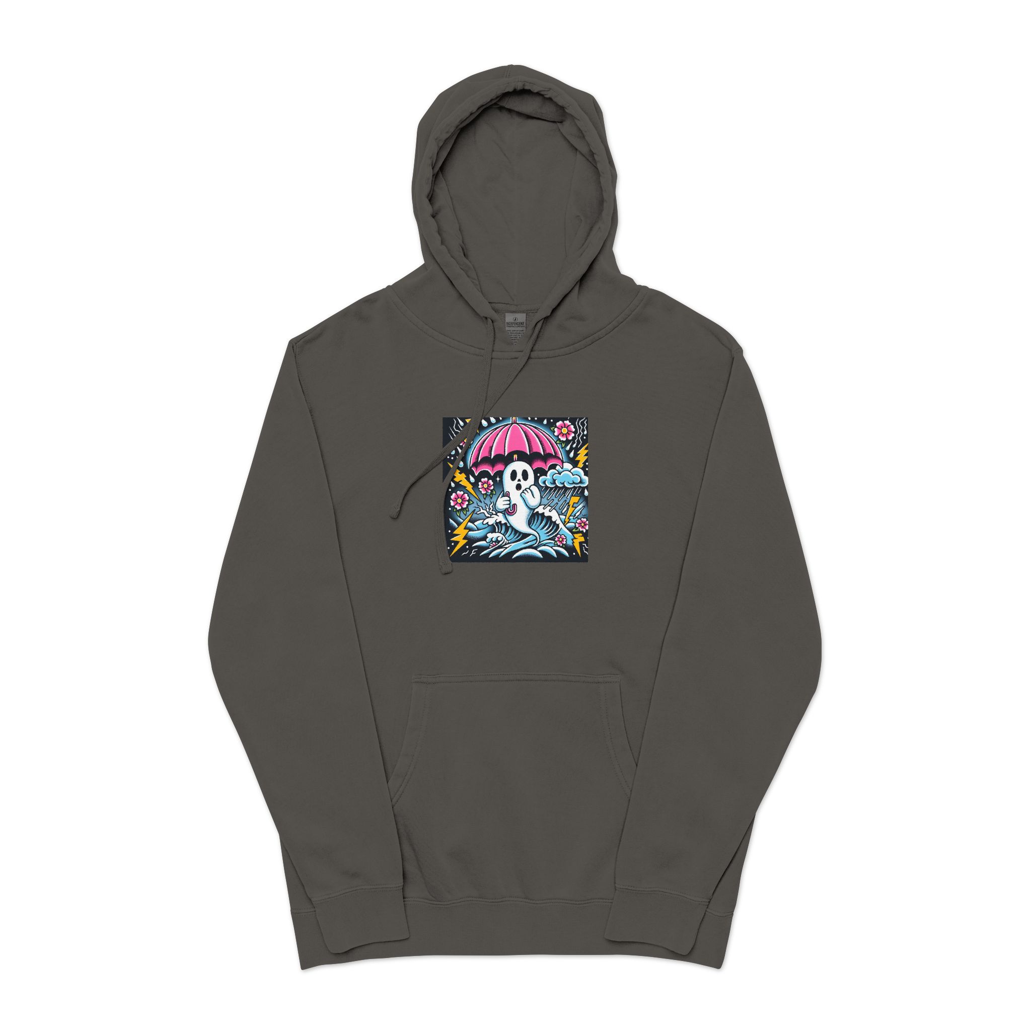 White Ghost With Pink Umbrella Lightning Bolt Unisex Pigment Dyed Hoodie Embroidery - Image 25